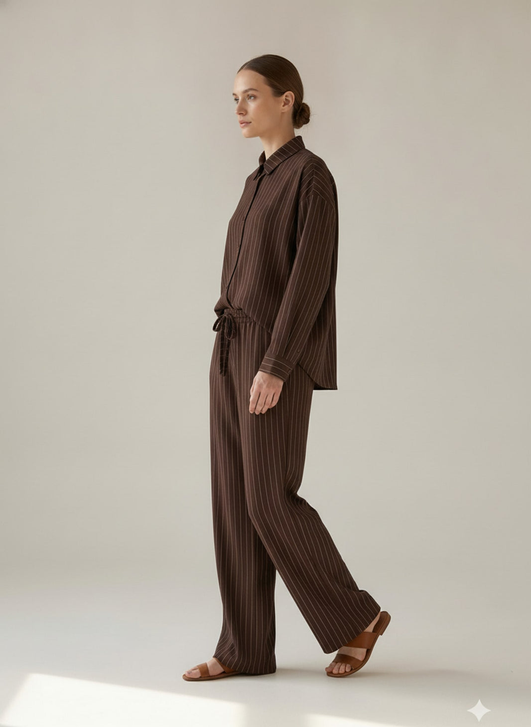 COMPLETO CAMICIA E PANTALONE GESSATO Cioccolato - in movimento - IRONICA