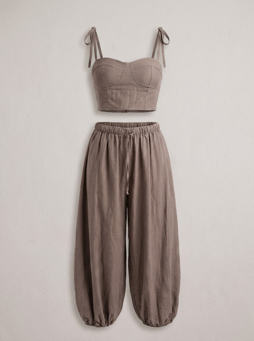 COORDINATO CROP TOP E PANTALONI HAREM Fango - still life - IRONICA
