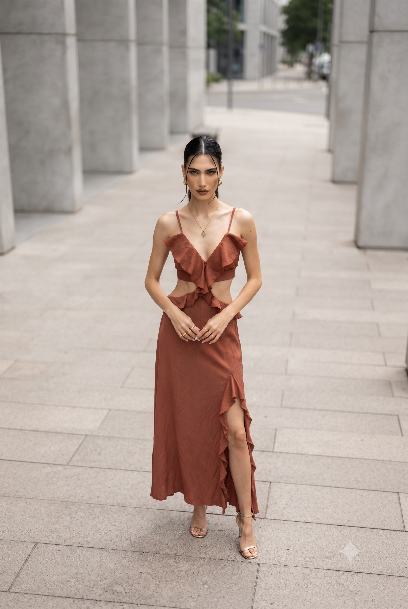 RUFFLED CUT-OUT DRESS-thumbmail-4