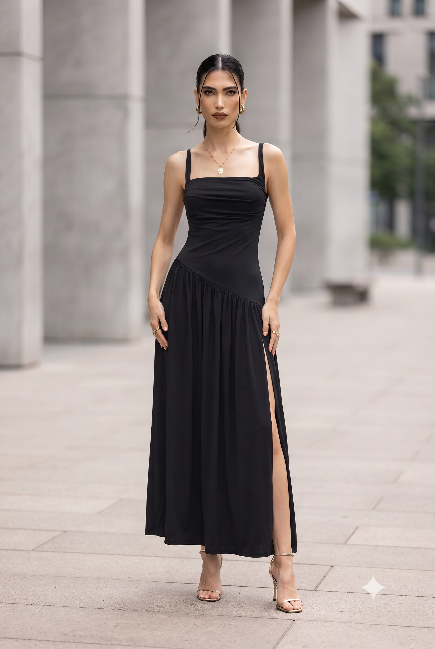 HIGH-SLIT RUCHED MAXI DRESS-thumbmail-3