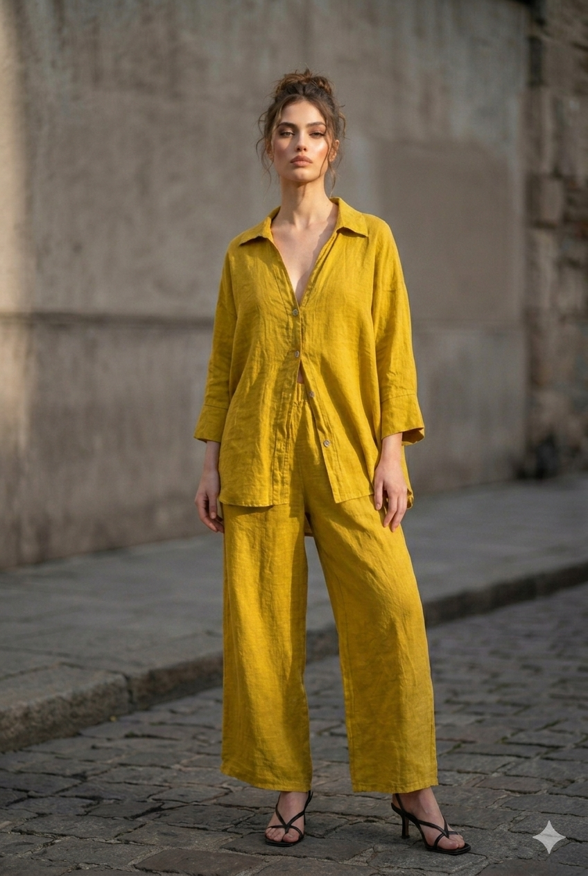 LINEN V-NECK OVERSIZED SHIRT-thumbmail-5