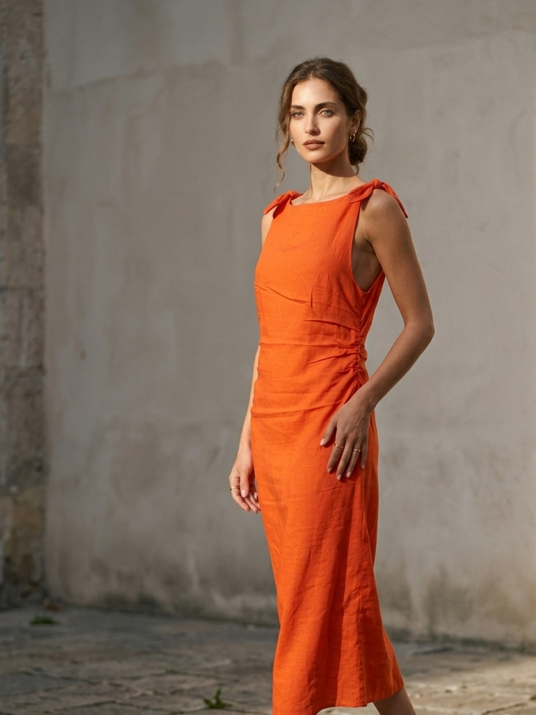 KNOT-STRAP RUCHED DRESS-thumbmail-3