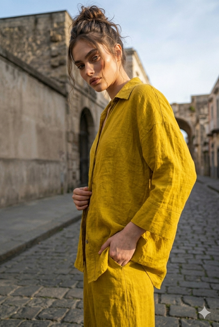 LINEN V-NECK OVERSIZED SHIRT-thumbmail-1