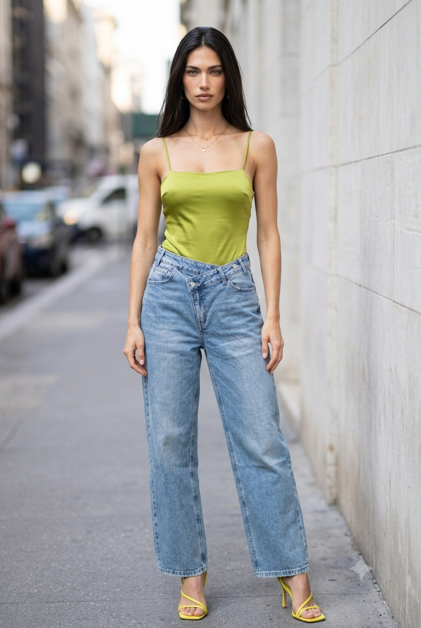 CROSS-WAIST BAGGY JEANS