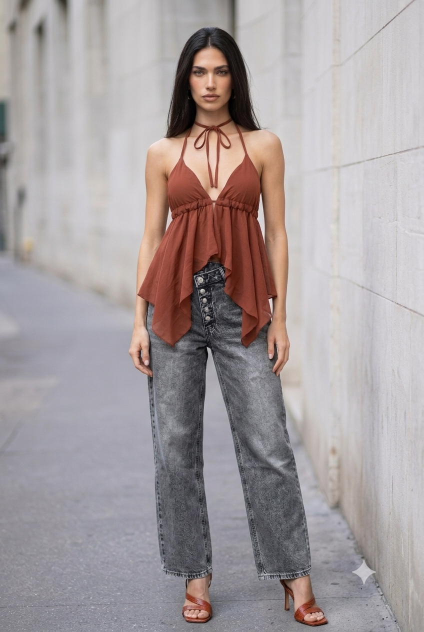 ASYMMETRIC BUTTON GREY JEANS