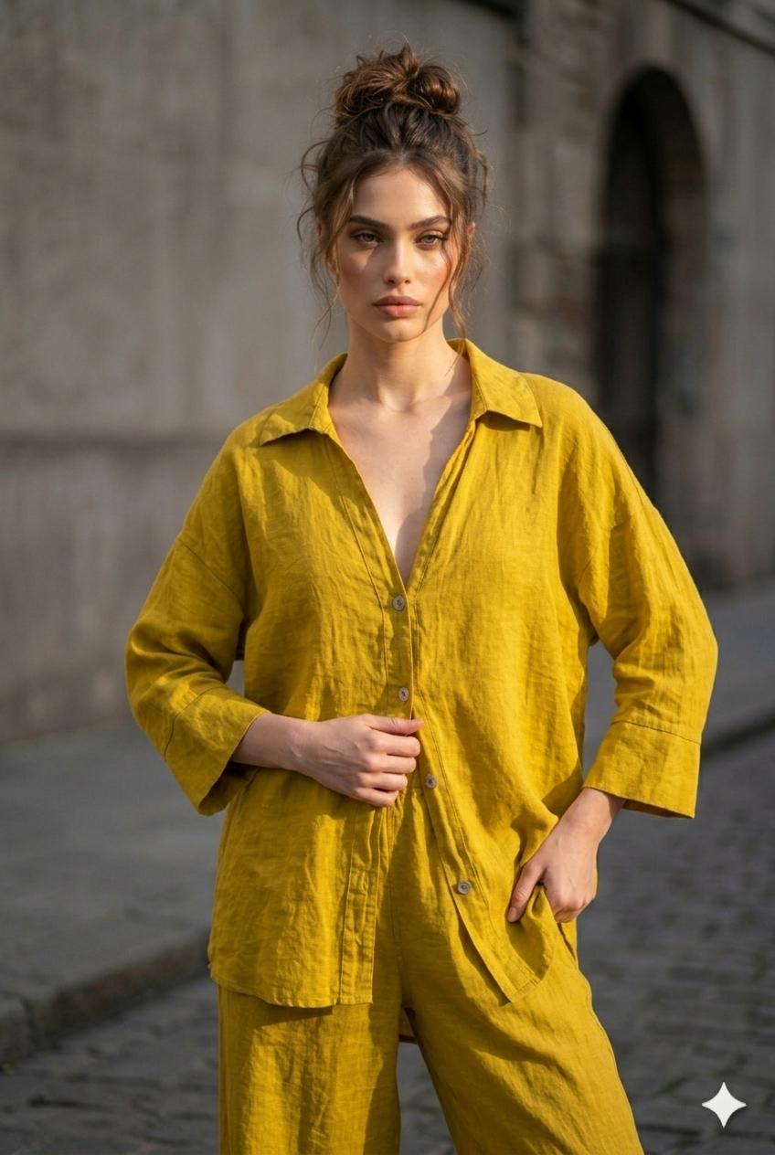 LINEN V-NECK OVERSIZED SHIRT-thumbmail-2