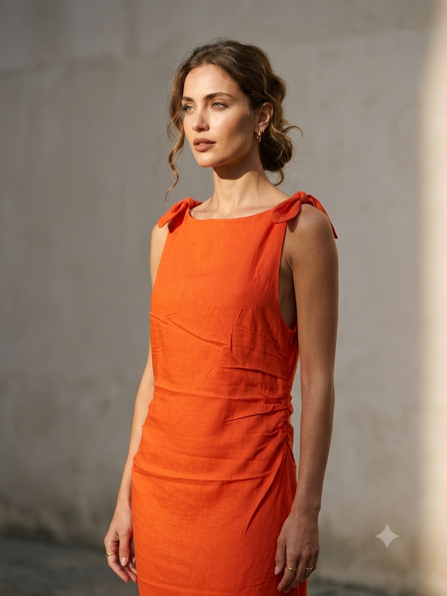 KNOT-STRAP RUCHED DRESS-thumbmail-4