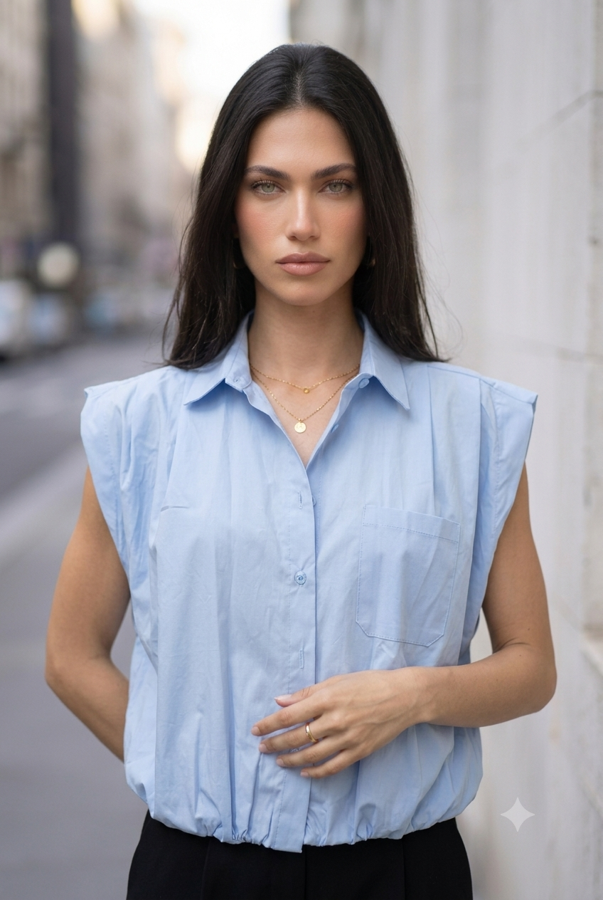 BUBBLE HEM SLEEVELESS SHIRT-thumbmail-1