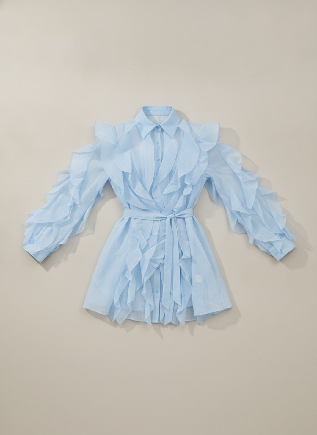 ABITO CORTO IN ORGANZA CON ROUCHES Celeste - still life - IRONICA