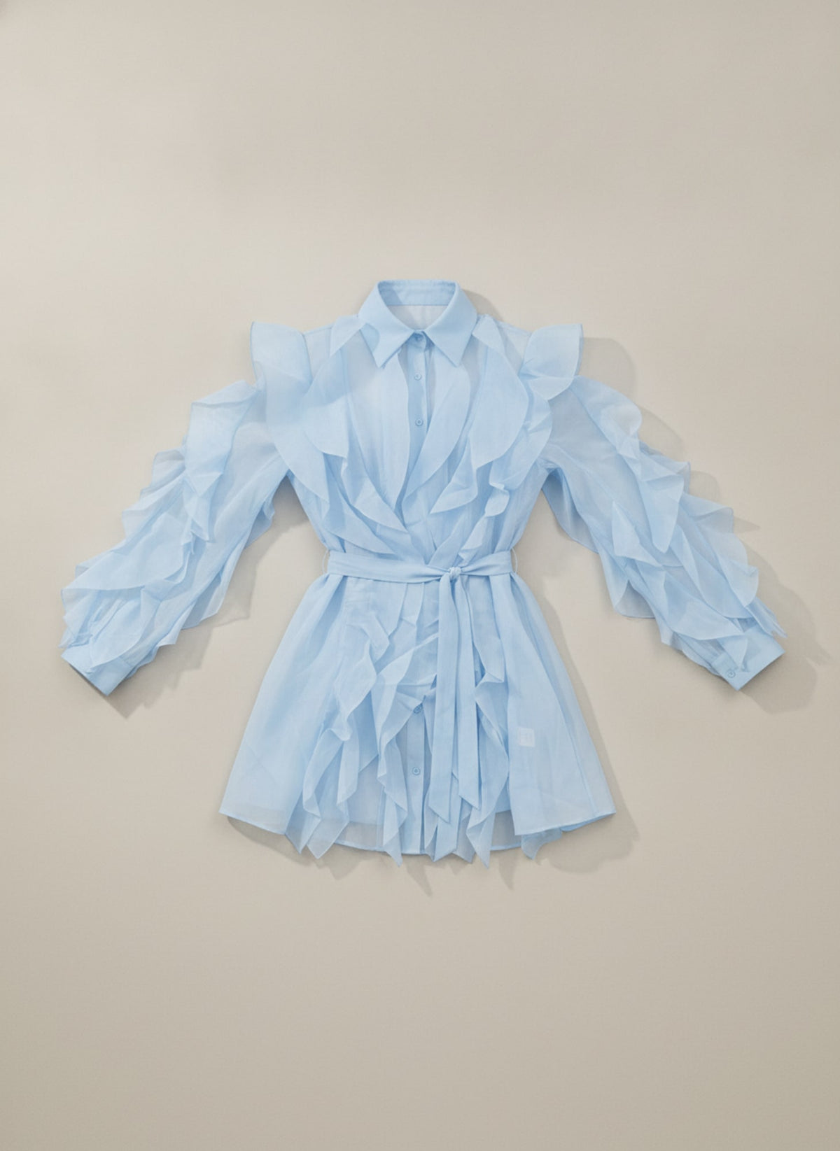 ABITO CORTO IN ORGANZA CON ROUCHES Celeste - still life - IRONICA