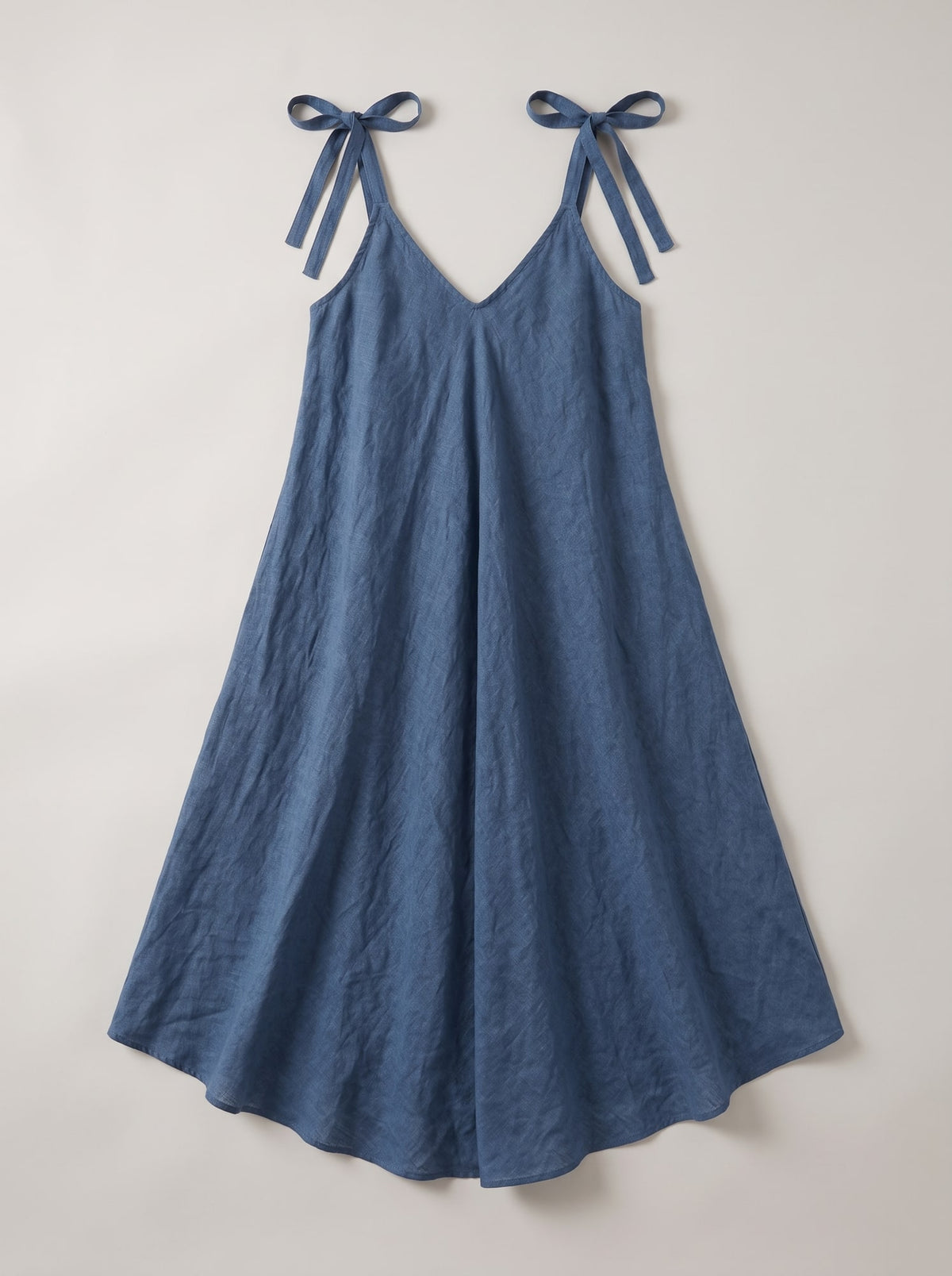 ABITO IN LINO CON SPALLINE DA ANNODARE Blu - still life - IRONICA