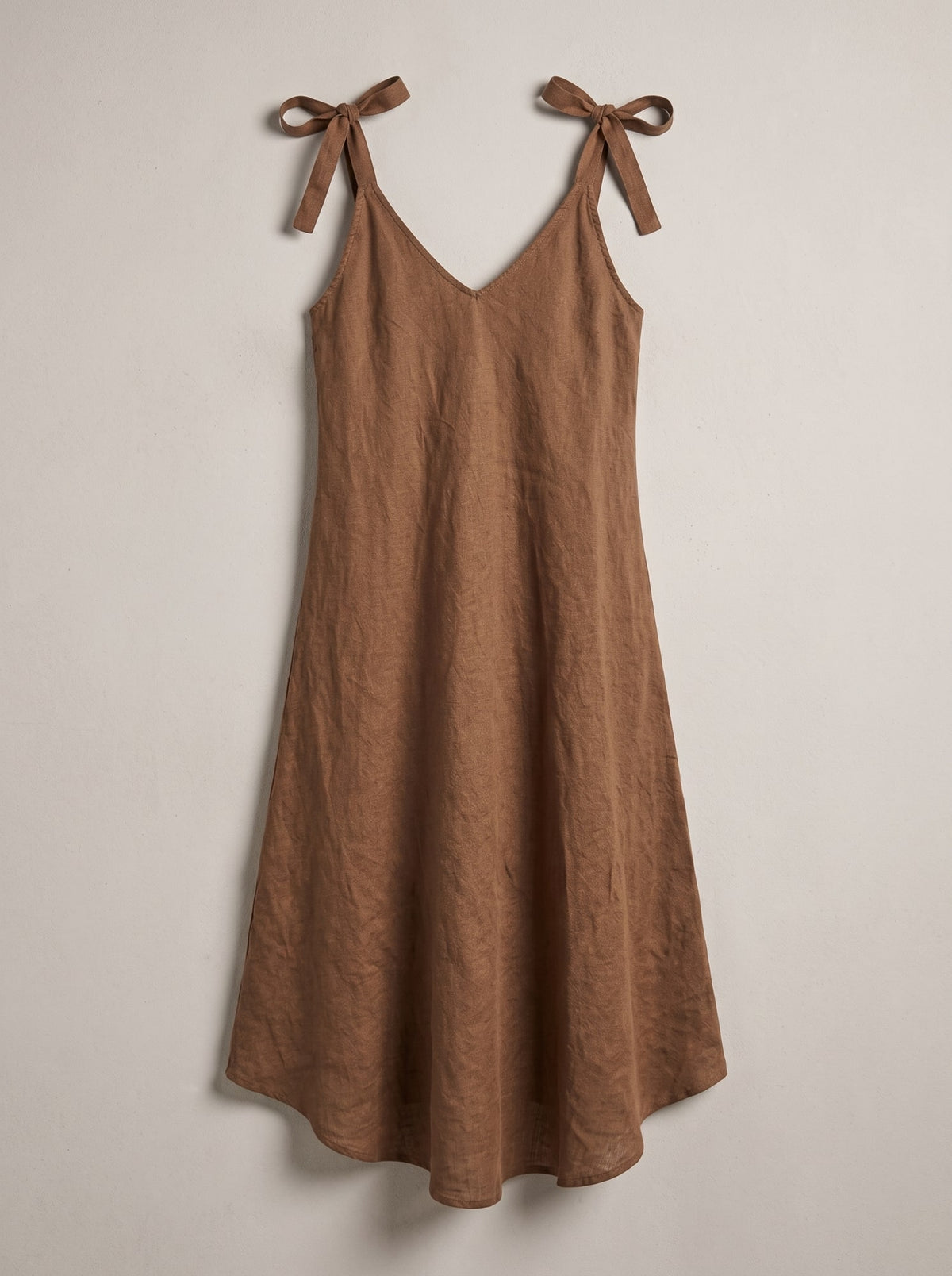ABITO IN LINO CON SPALLINE DA ANNODARE Cacao - still life - IRONICA