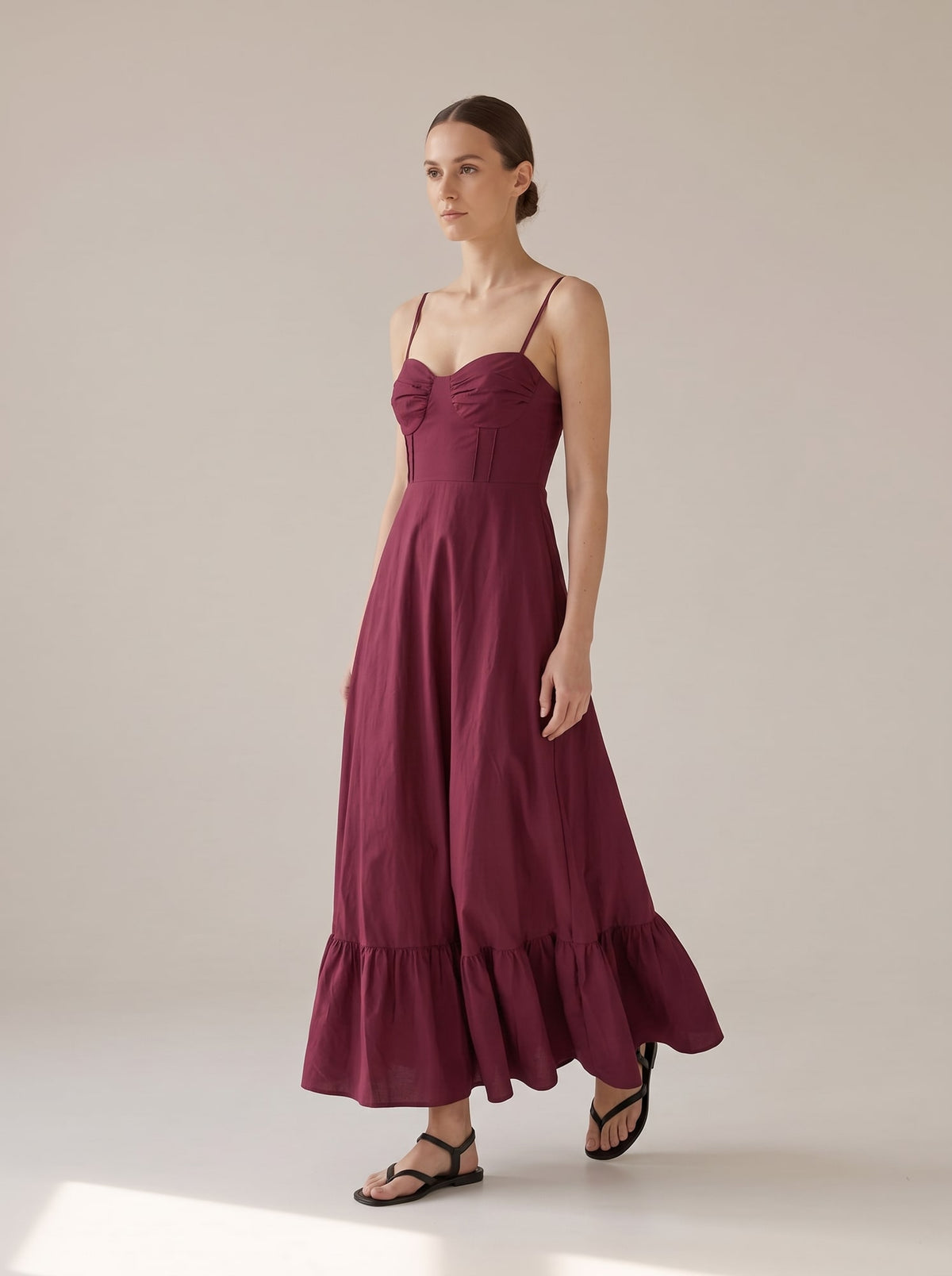 ABITO LUNGO BUSTIER CON BALZA Bordeaux - in movimento - IRONICA