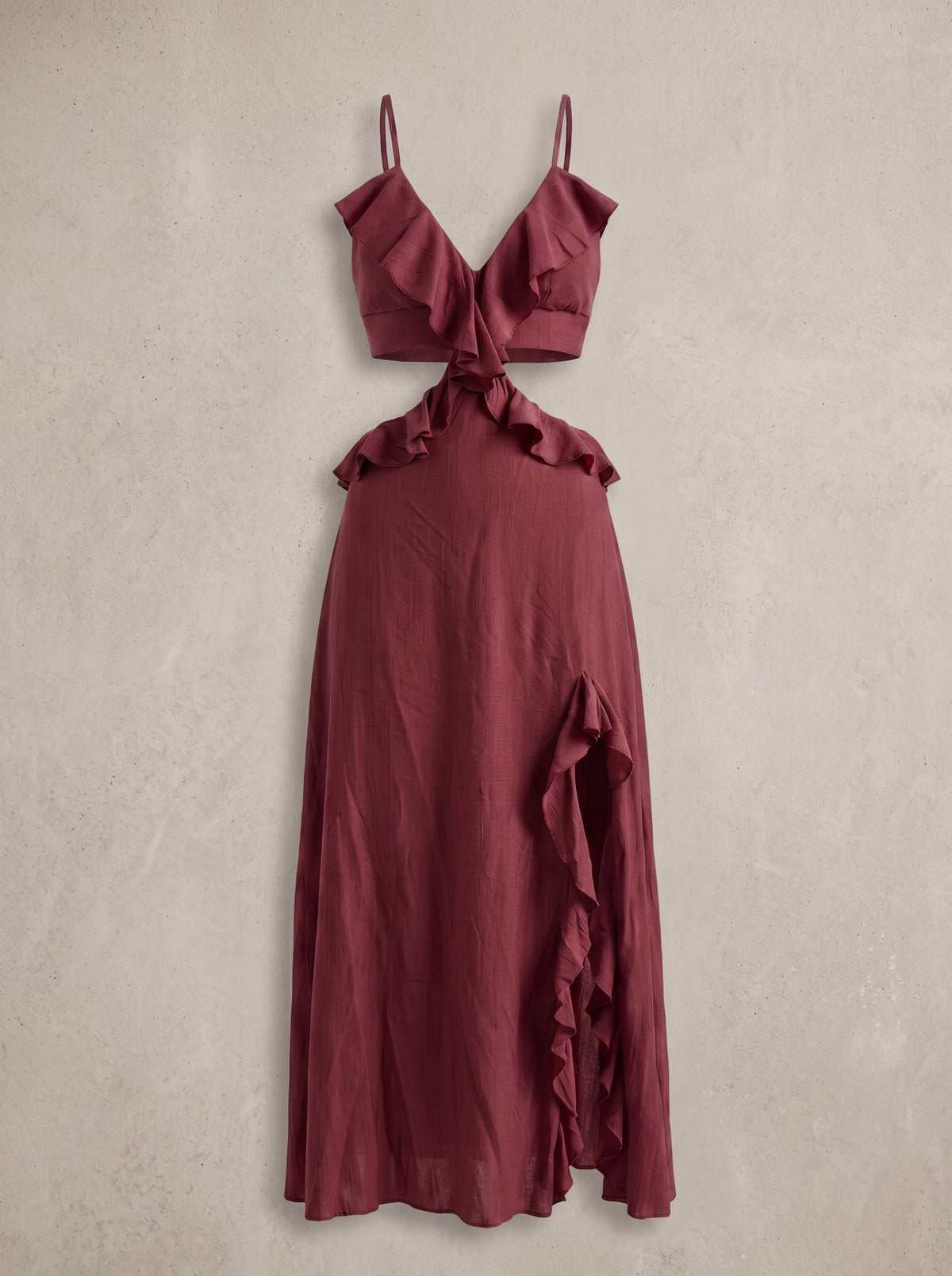 ABITO LUNGO CUT-OUT CON VOLANT Vino - still life - IRONICA