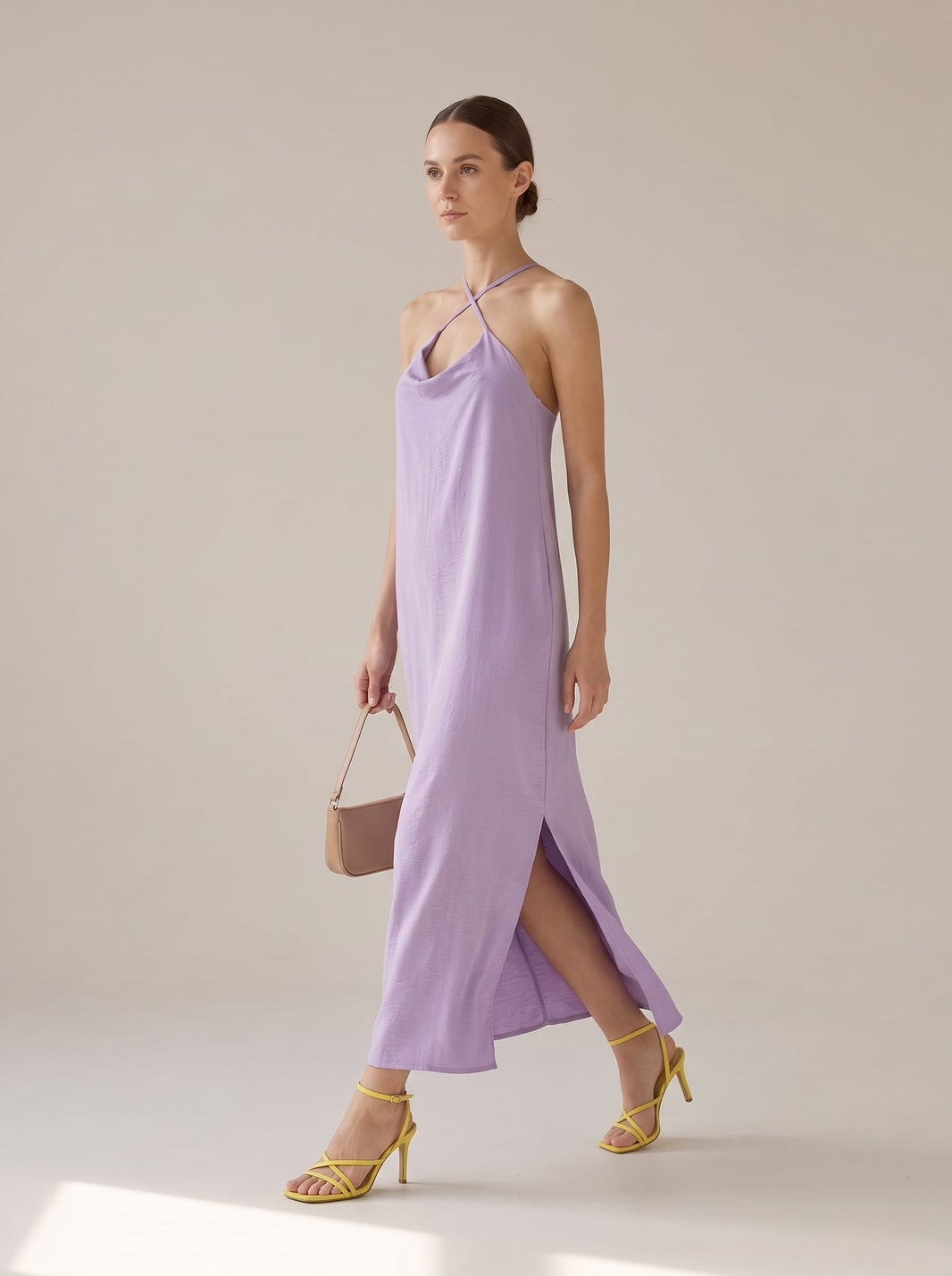 ABITO LUNGO GOFFRATO SCOLLO HALTER Lilla - in movimento - IRONICA