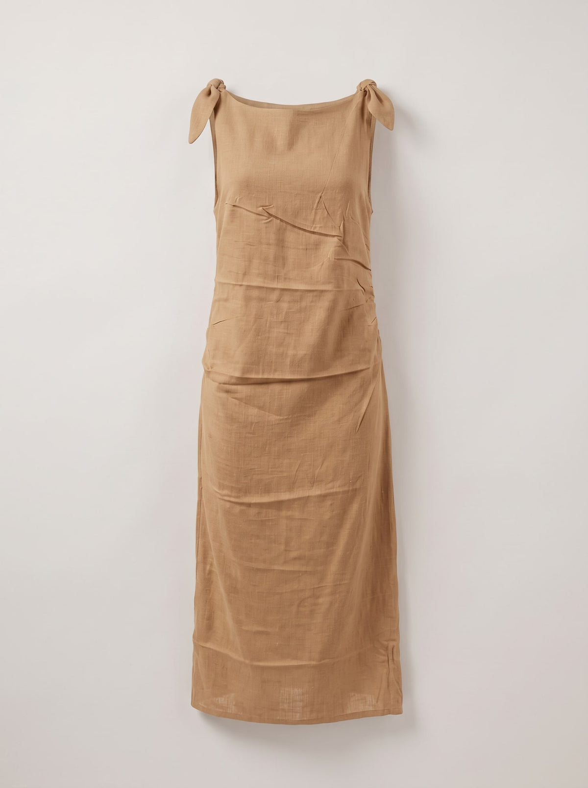 ABITO MIDI CON DRAPPEGGI E SPALLINE ANNODATE Beige - still life - IRONICA