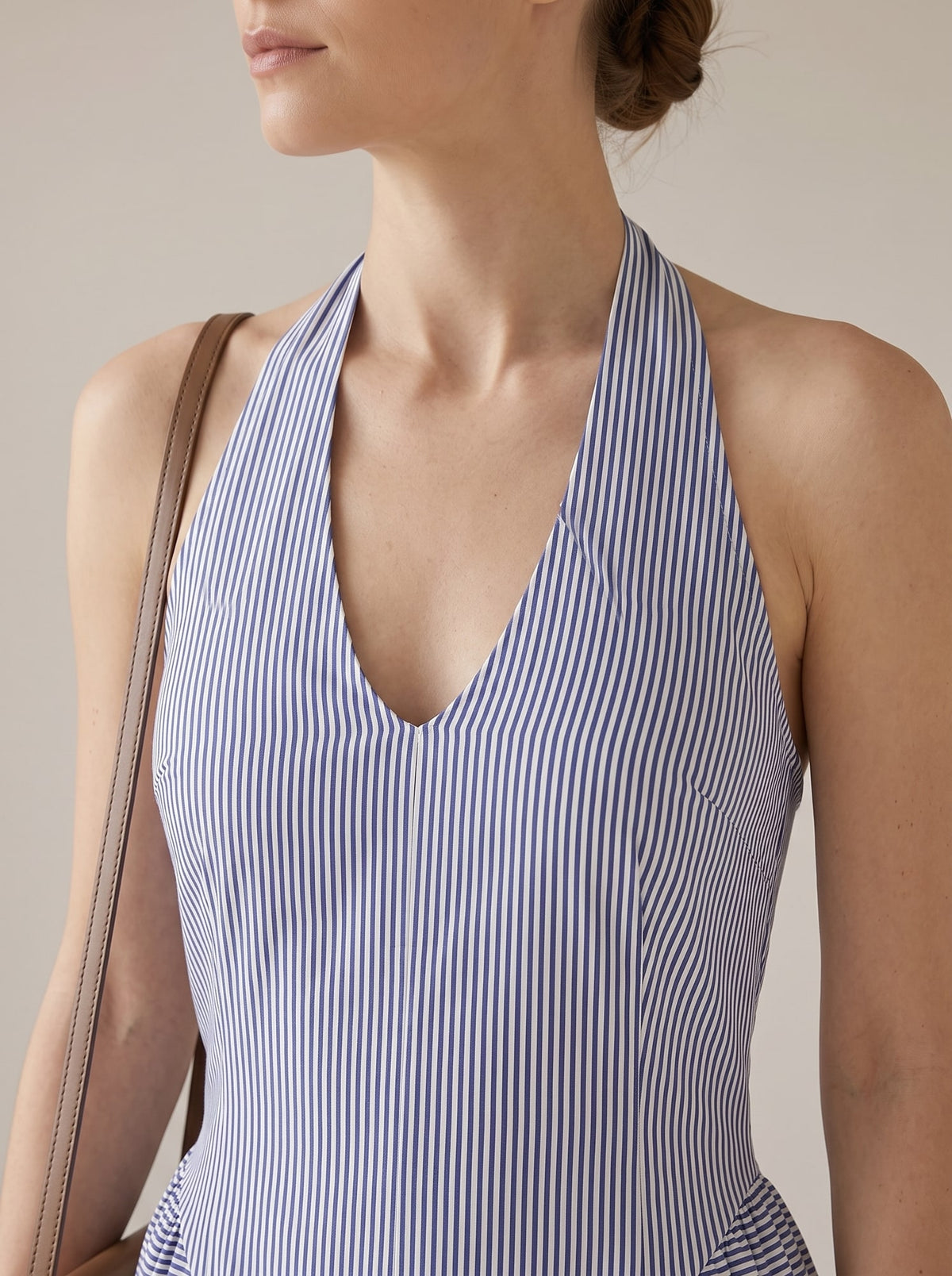 ABITO MIDI HALTER A RIGHE Blu - dettaglio - IRONICA