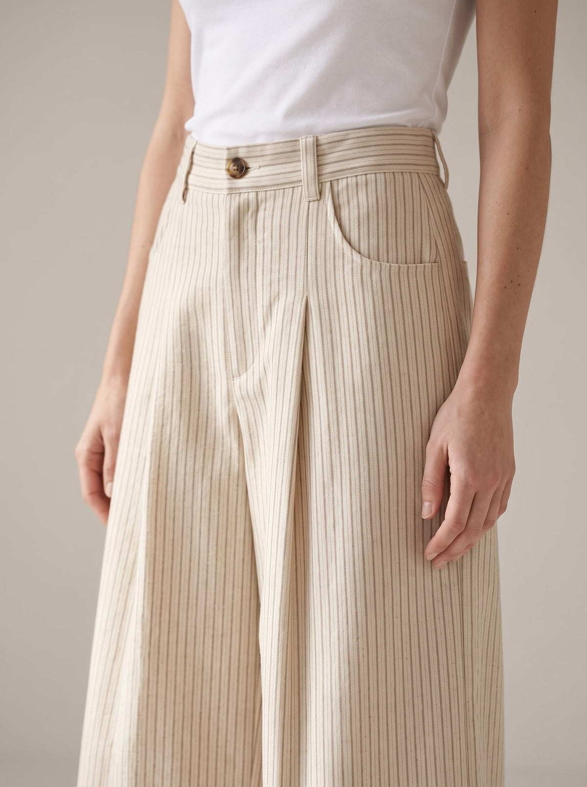 BERMUDA FLUIDI A RIGHE Beige - dettaglio - IRONICA