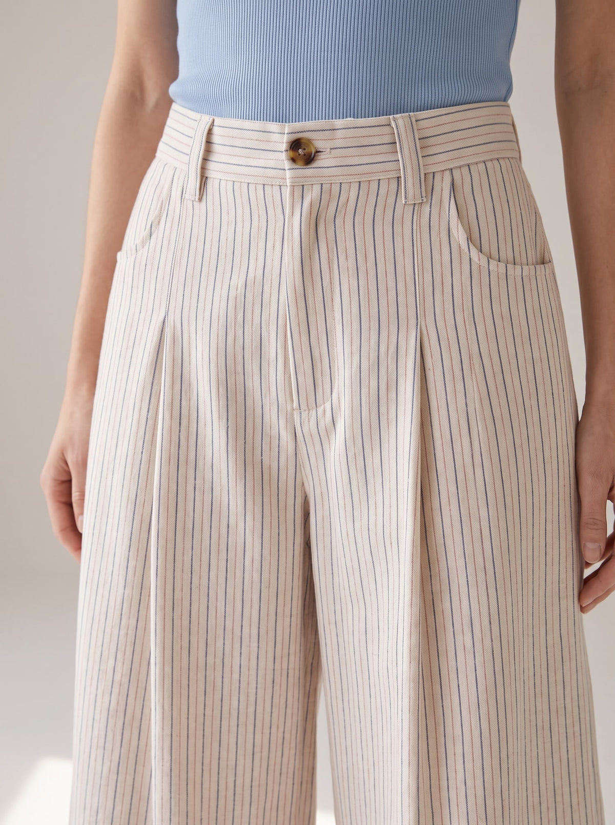 BERMUDA FLUIDI A RIGHE Beige-Blu - dettaglio - IRONICA