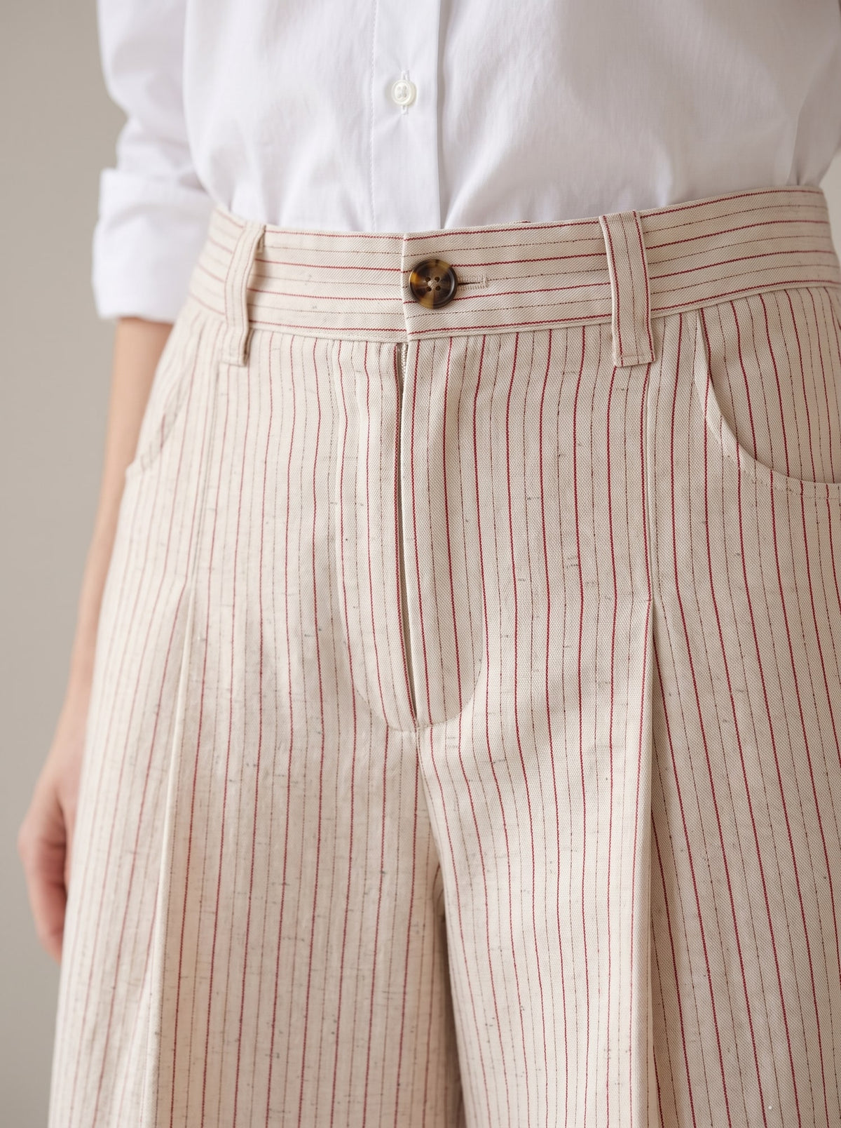 BERMUDA FLUIDI A RIGHE Beige-Rosso - dettaglio - IRONICA