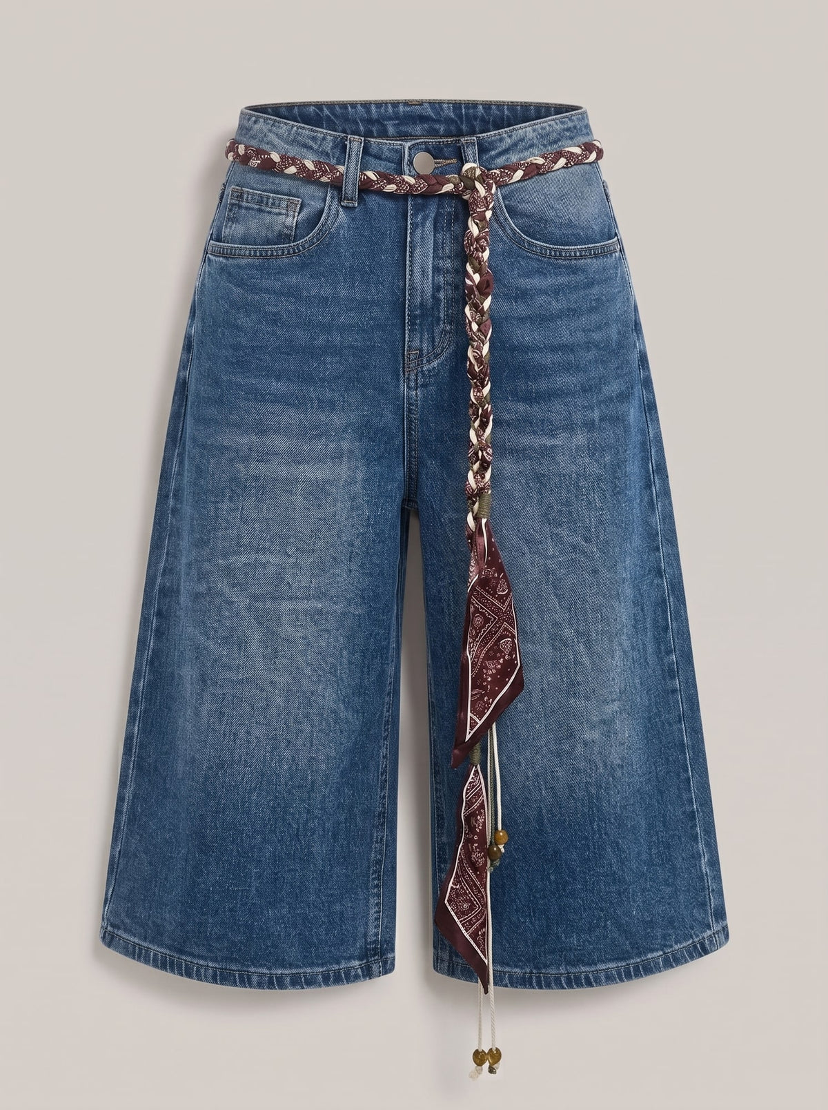 BERMUDA IN DENIM BAGGY CON CINTURA Denim - still life - IRONICA