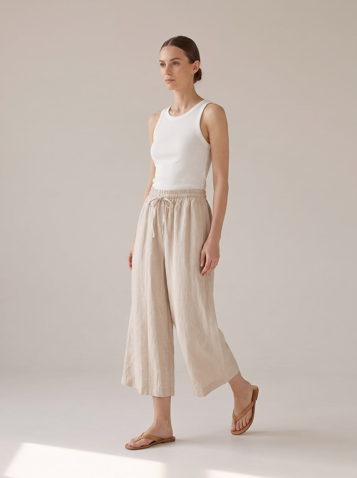 BERMUDA WIDE LEG CON COULISSE Beige - in movimento - IRONICA