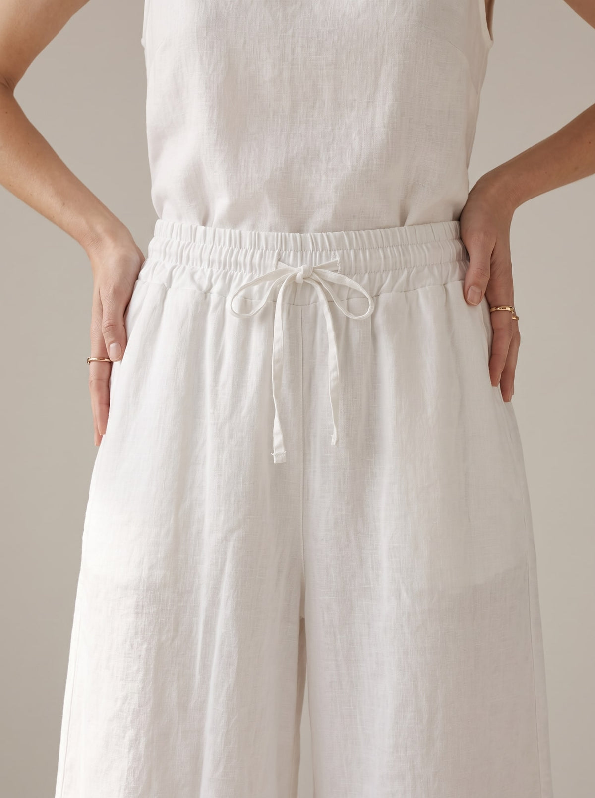 BERMUDA WIDE LEG CON COULISSE Bianco - dettaglio - IRONICA