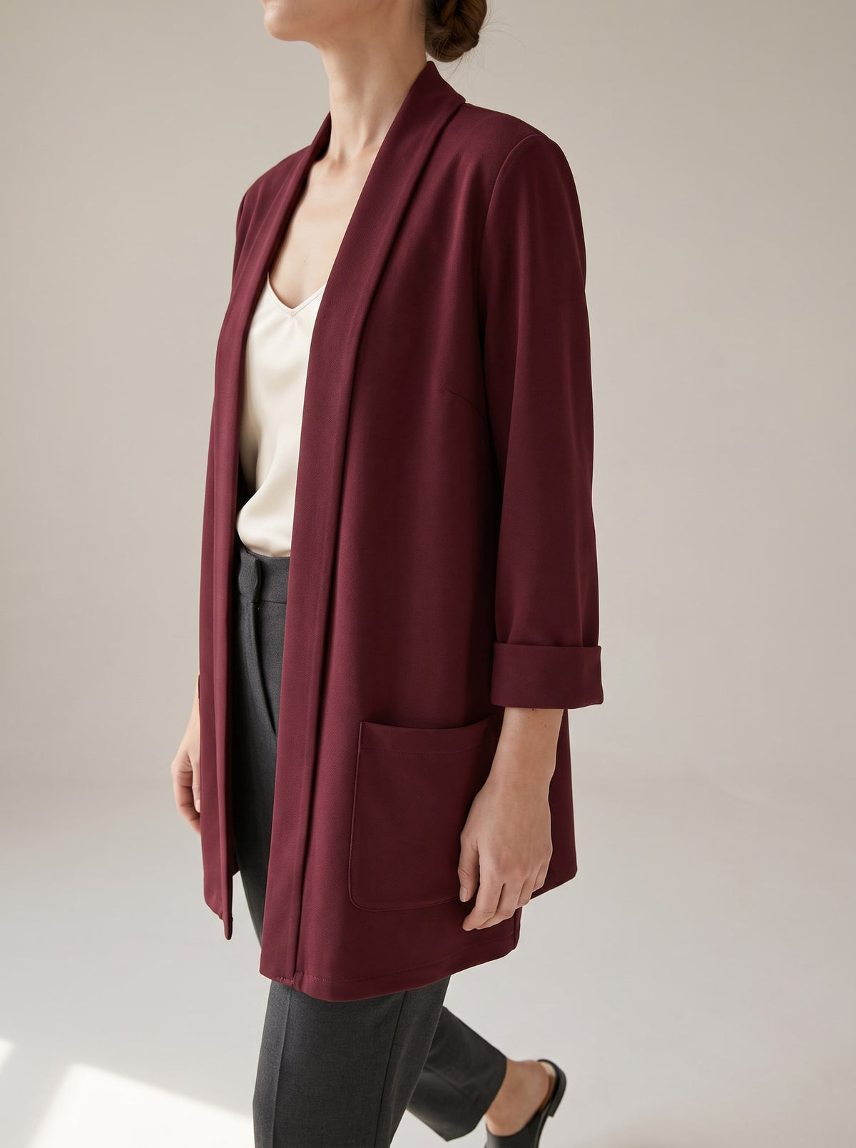 BLAZER APERTO CON COLLO A SCIALLE Burgundy - dettaglio - IRONICA