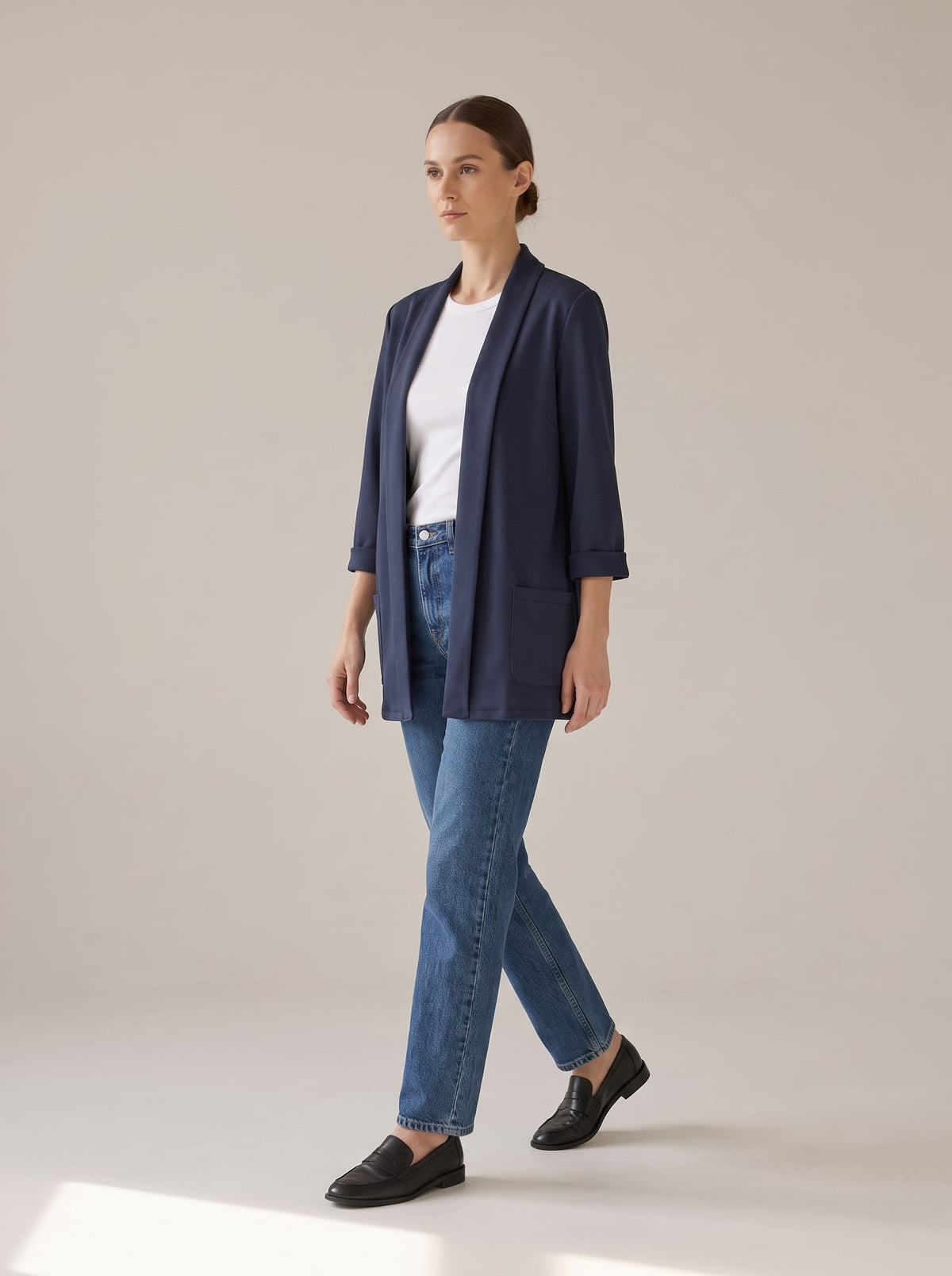 BLAZER APERTO CON COLLO A SCIALLE Denim - in movimento - IRONICA