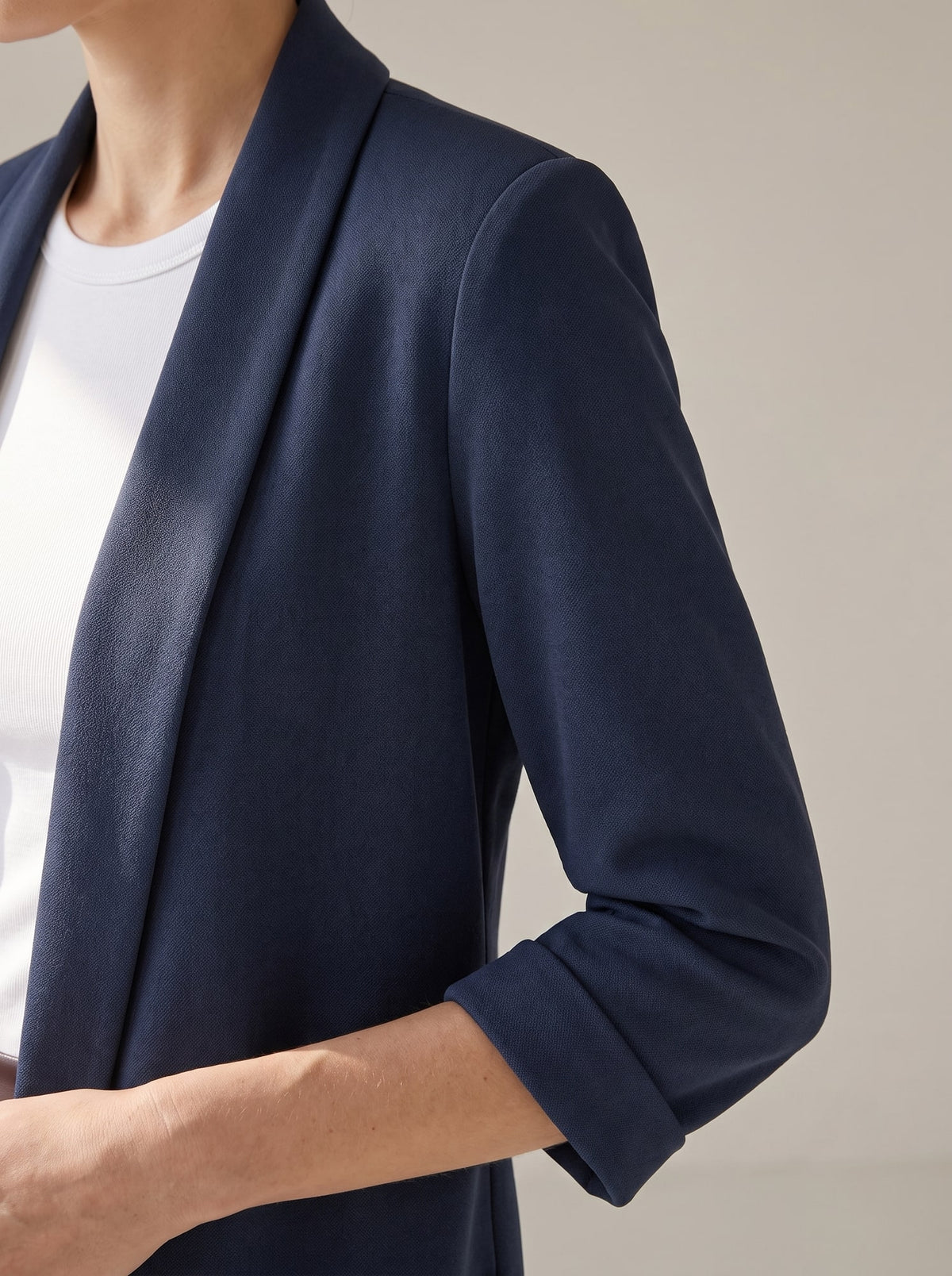 BLAZER APERTO CON COLLO A SCIALLE Denim - dettaglio - IRONICA