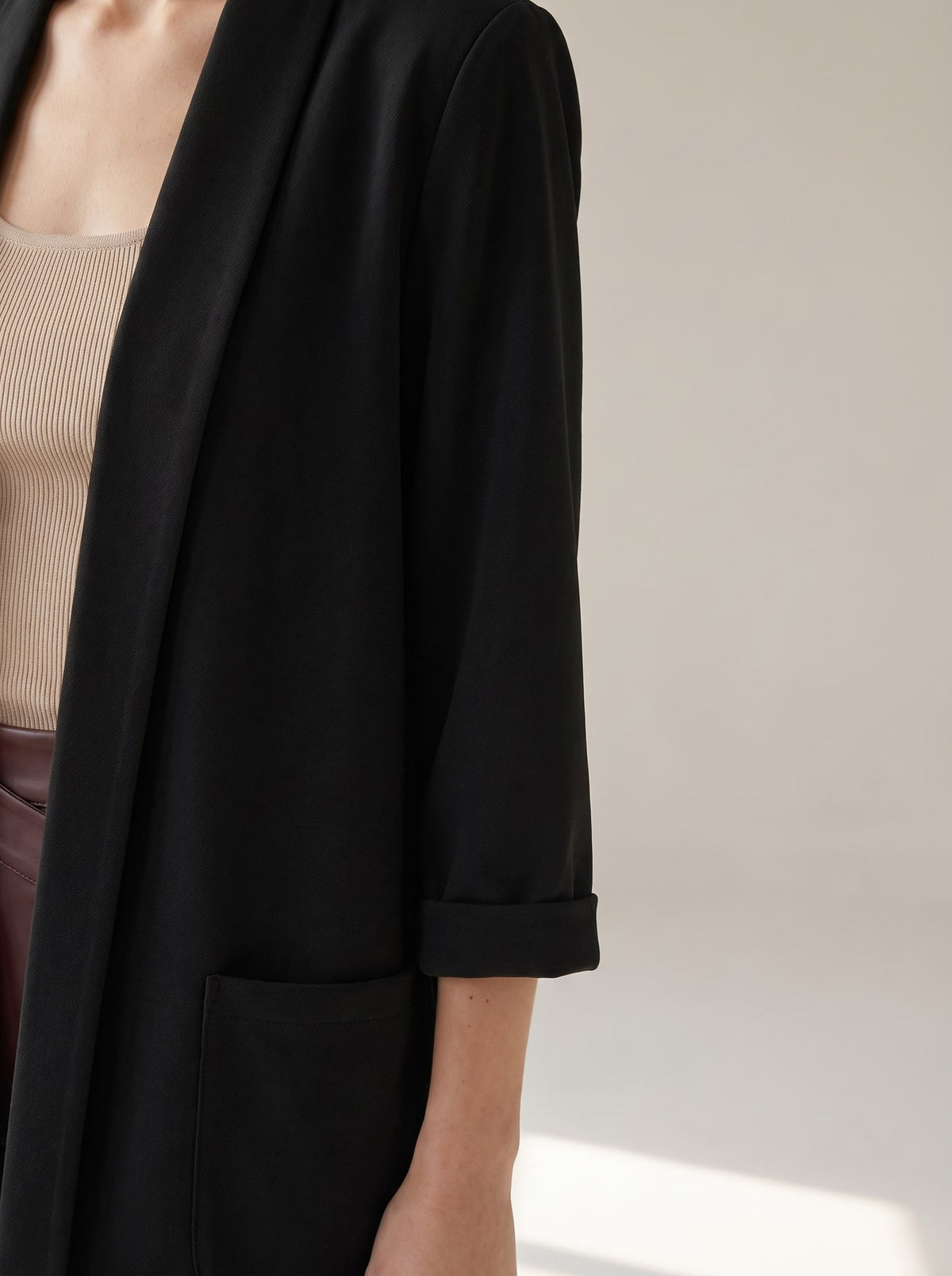 BLAZER APERTO CON COLLO A SCIALLE Nero - dettaglio - IRONICA