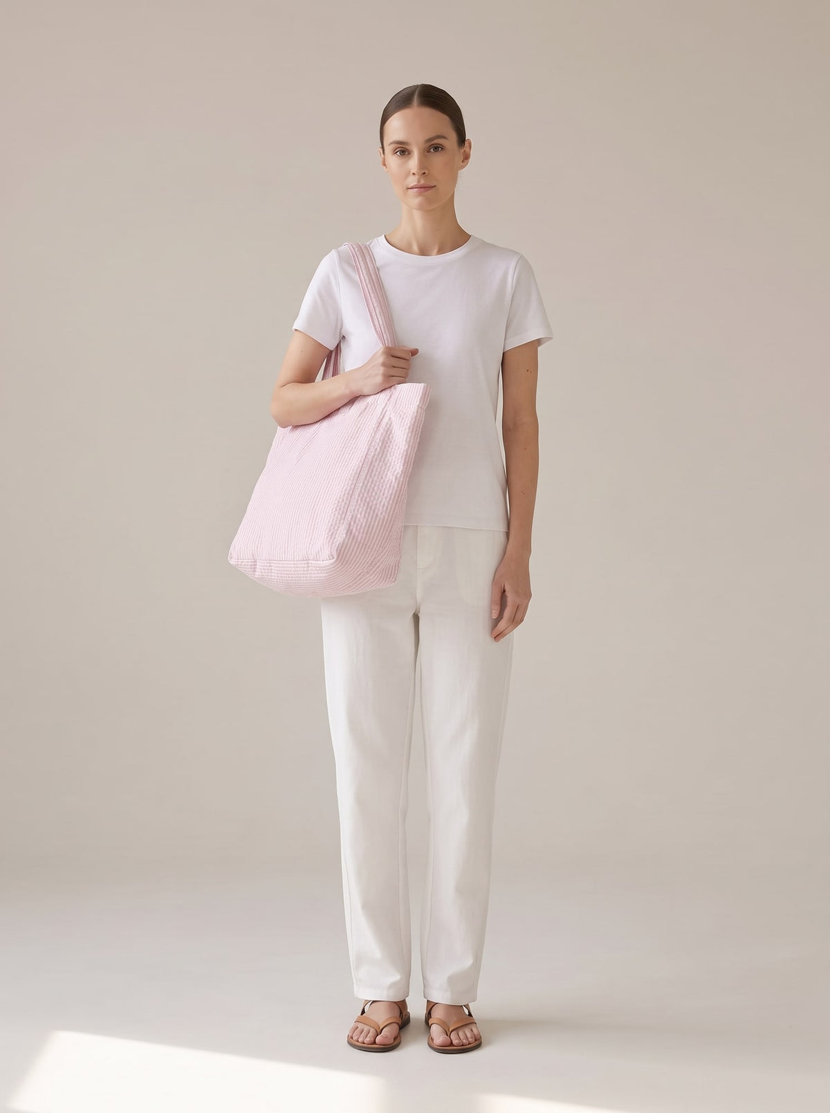 BORSA TOTE SEERSUCKER Rosa - indossato - IRONICA
