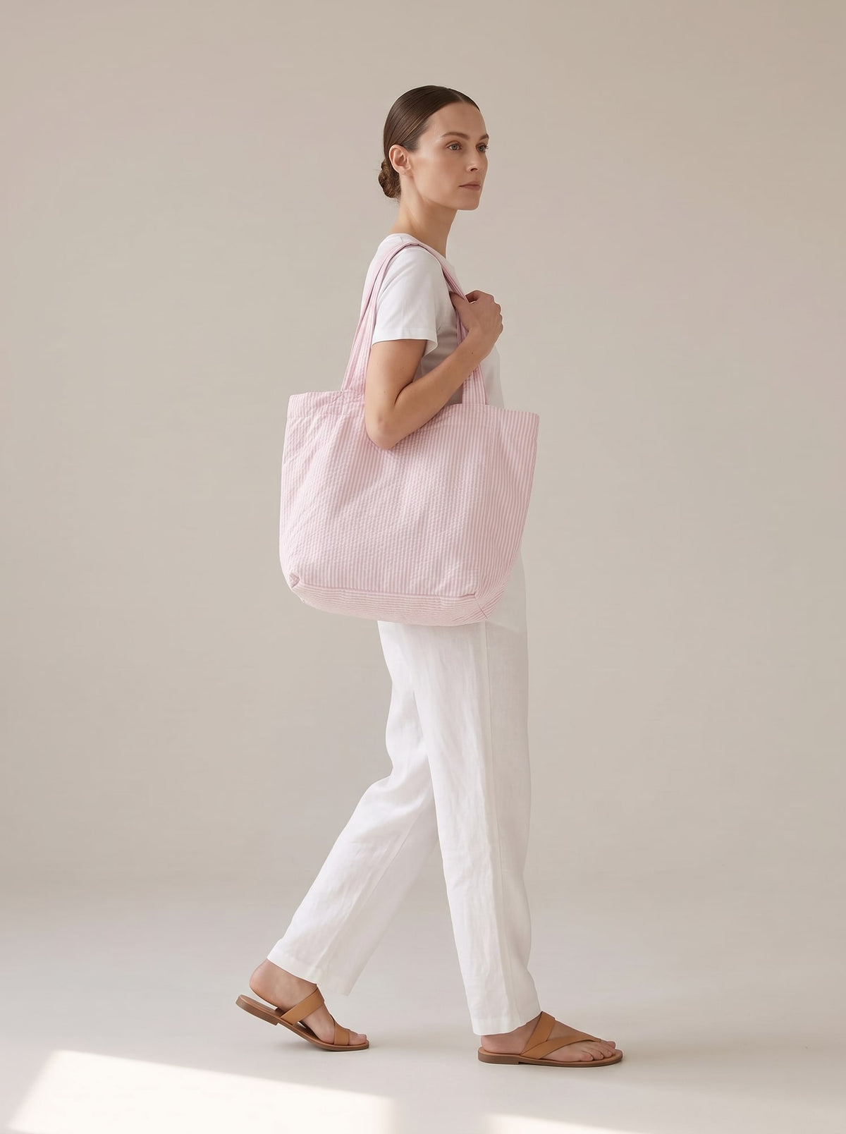 BORSA TOTE SEERSUCKER Rosa - in movimento - IRONICA