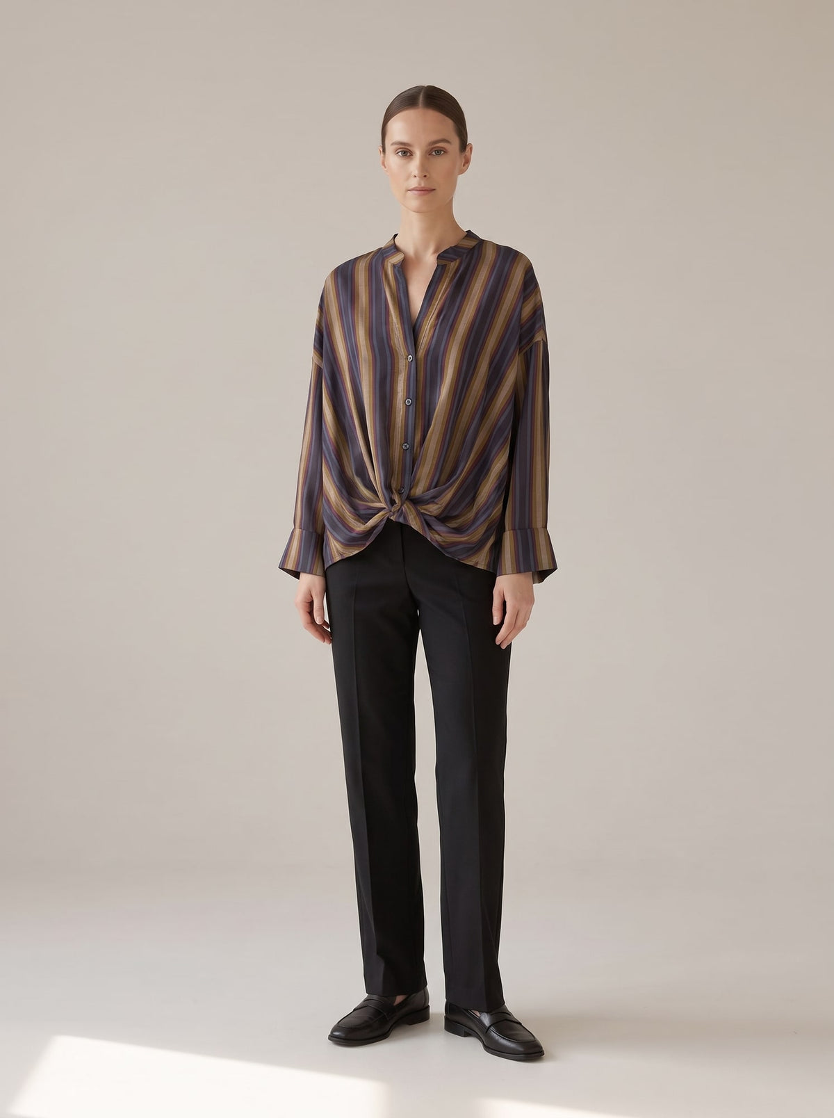 CAMICIA A RIGHE CON NODO Blu - indossato - IRONICA