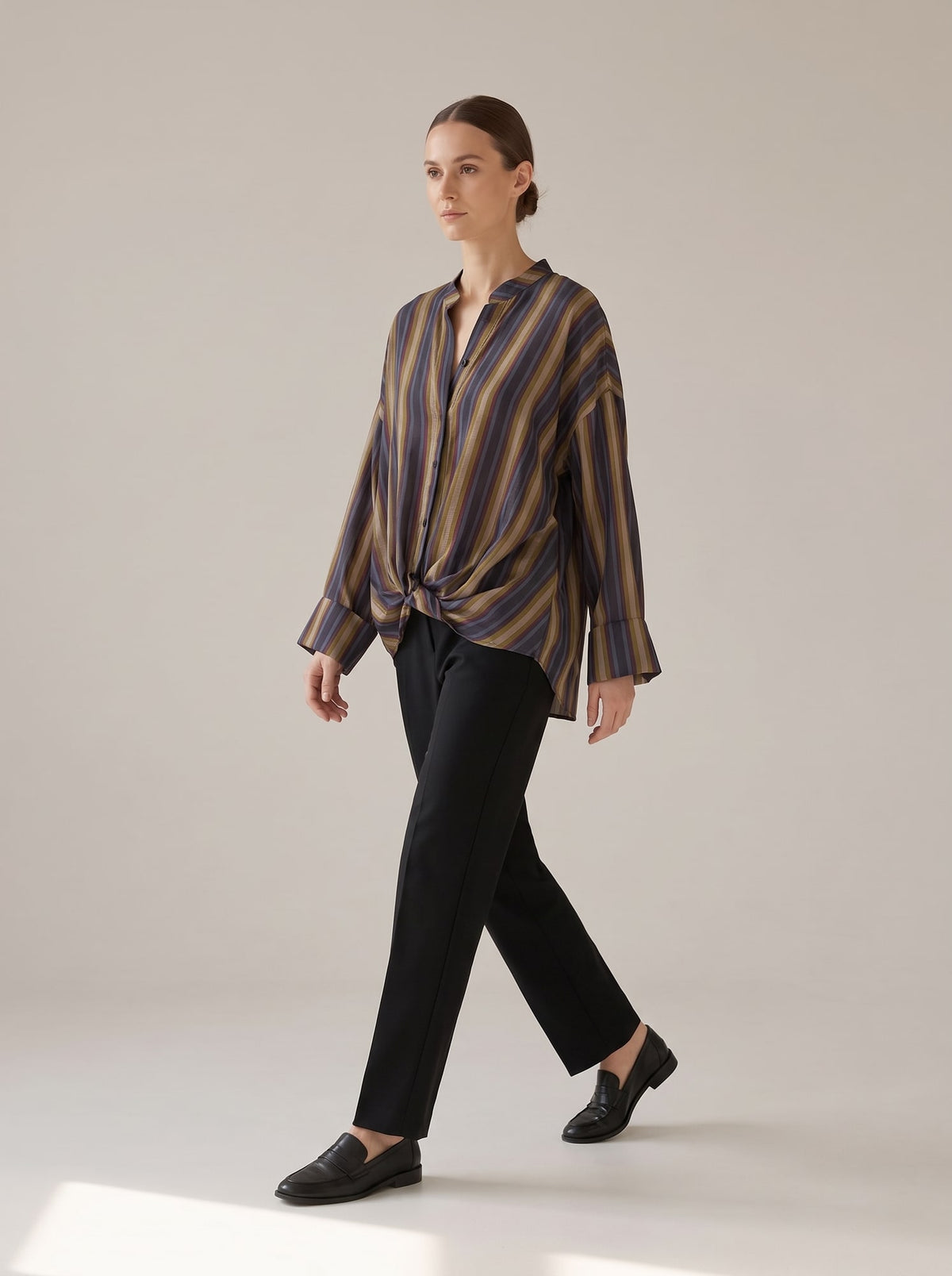 CAMICIA A RIGHE CON NODO Blu - in movimento - IRONICA