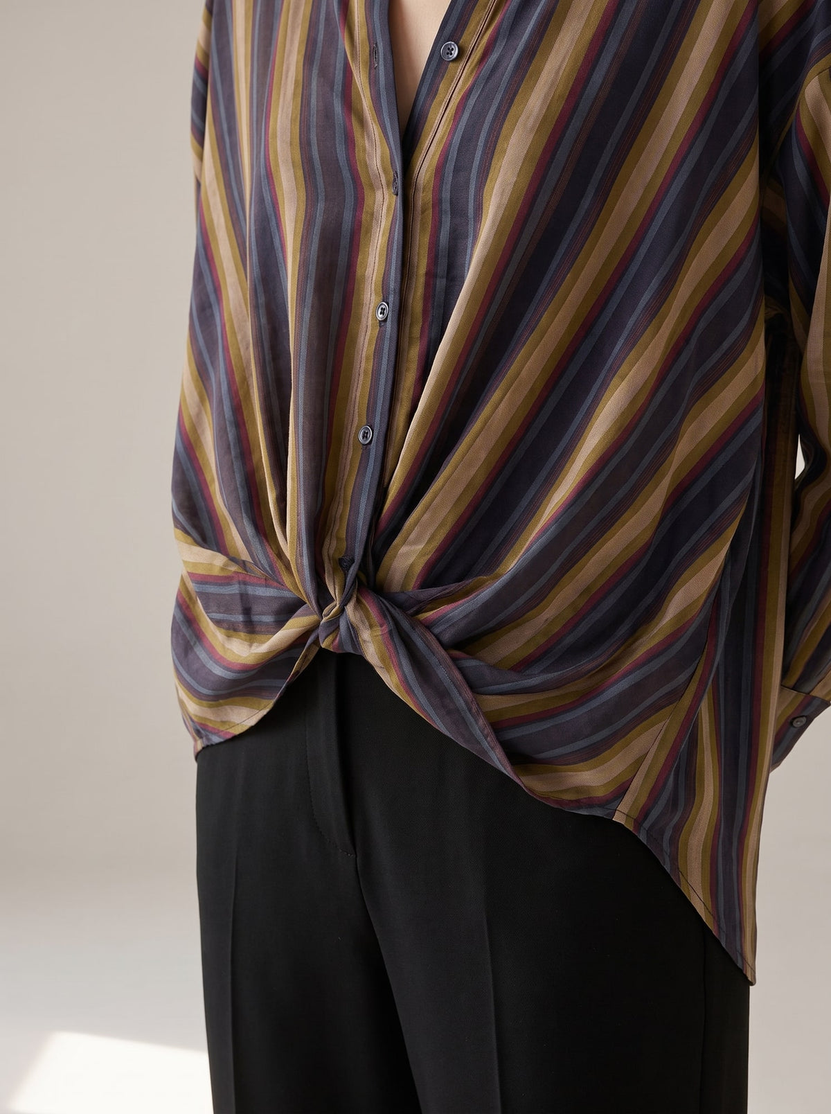 CAMICIA A RIGHE CON NODO Blu - dettaglio - IRONICA