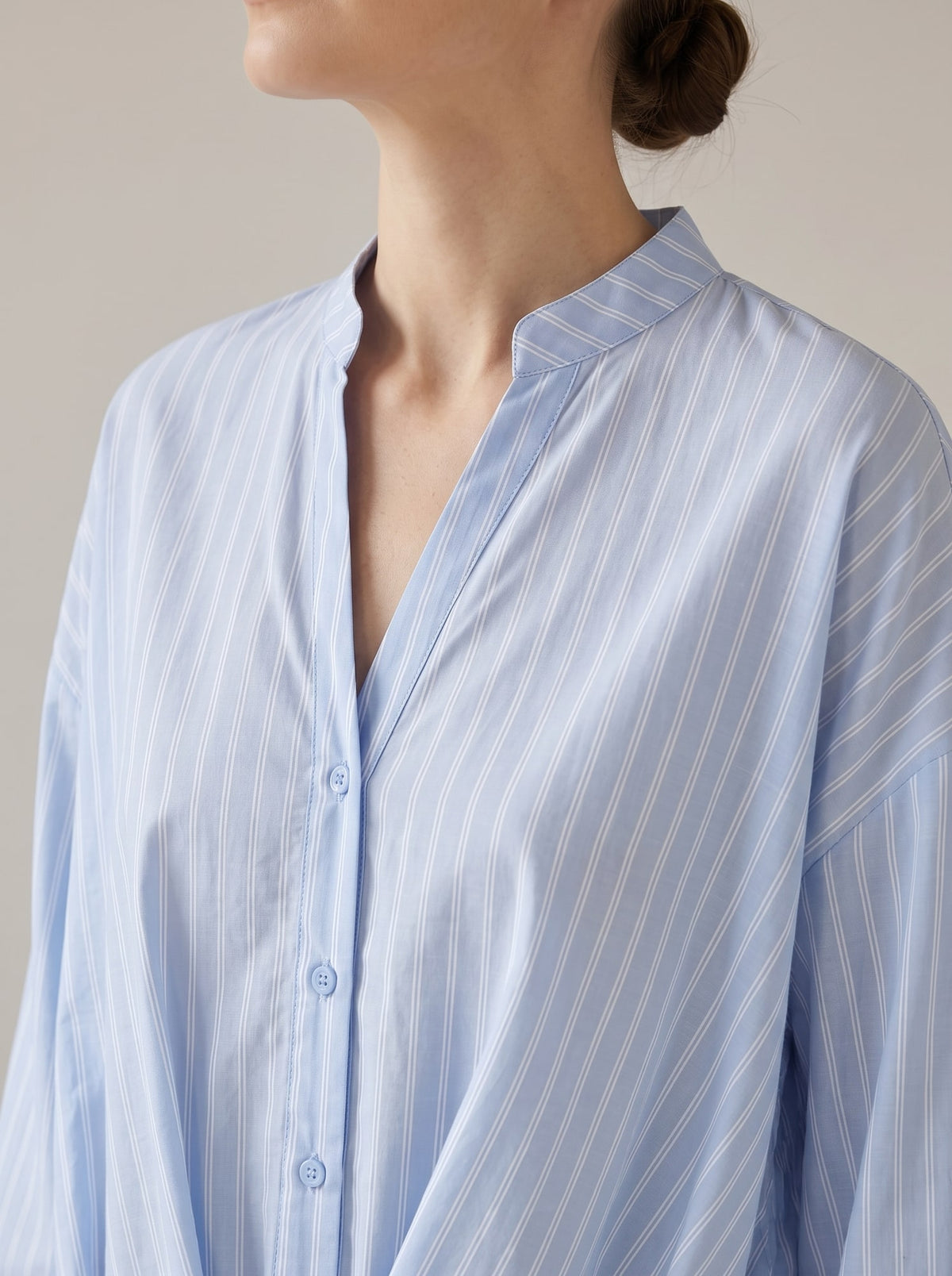 CAMICIA A RIGHE CON NODO Celeste - dettaglio - IRONICA