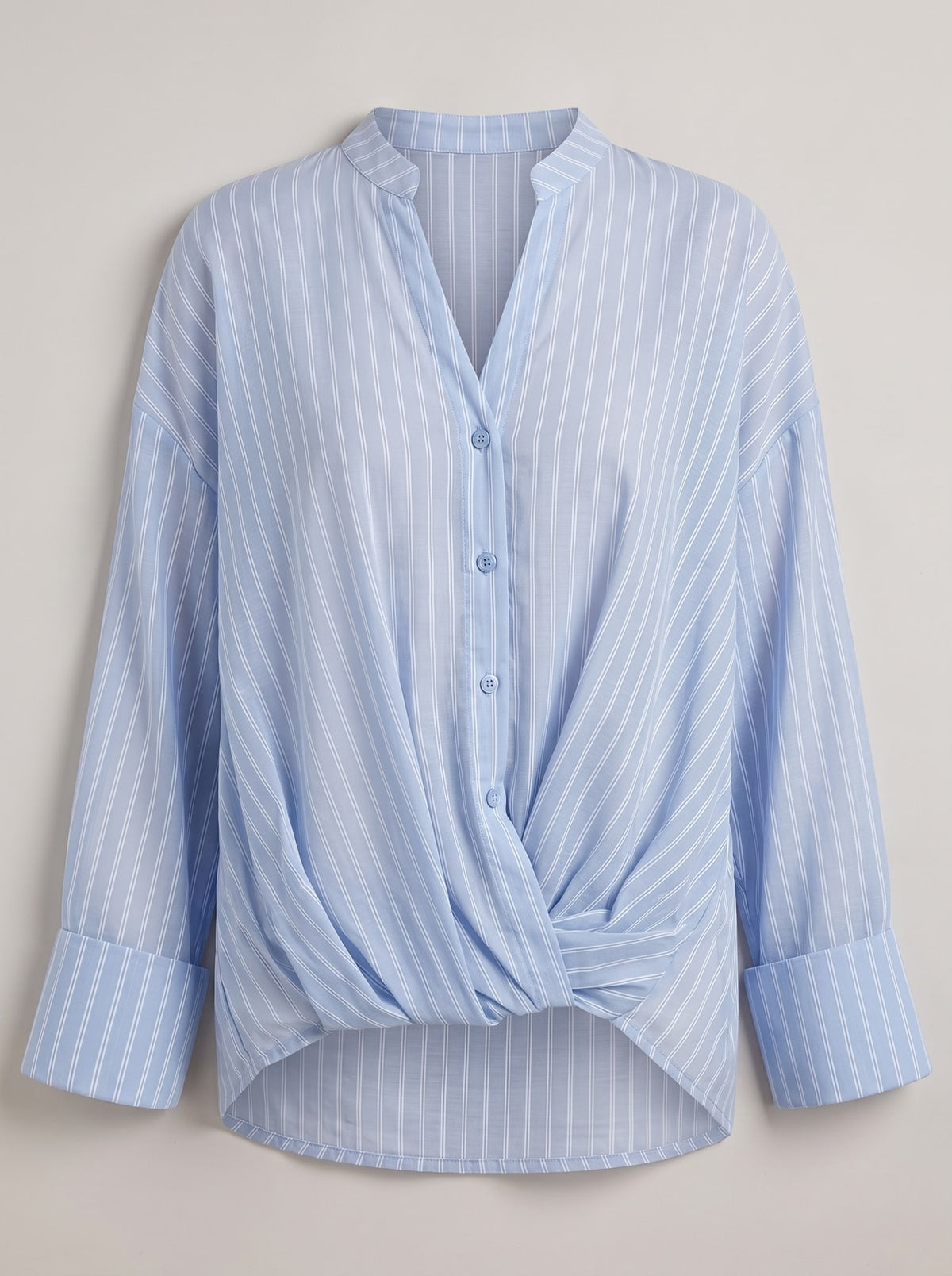 CAMICIA A RIGHE CON NODO Celeste - still life - IRONICA