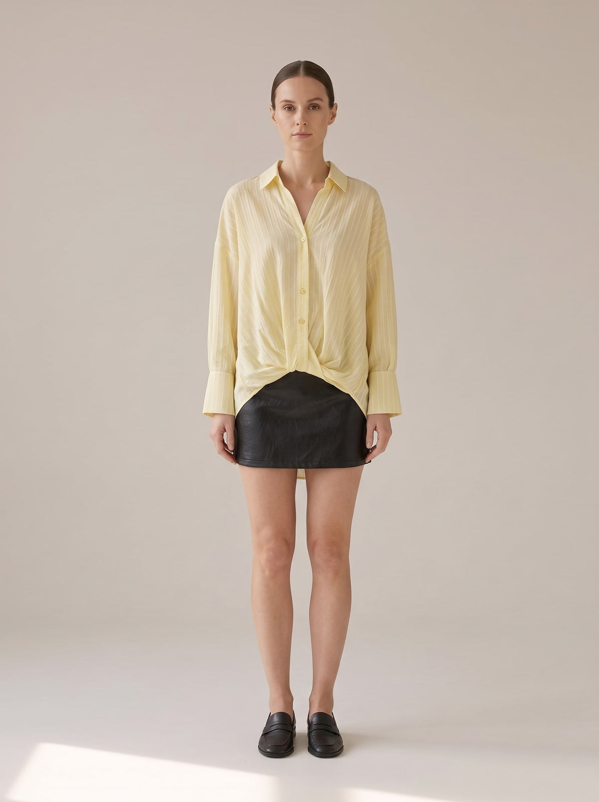 CAMICIA A RIGHE CON NODO Giallo - indossato - IRONICA