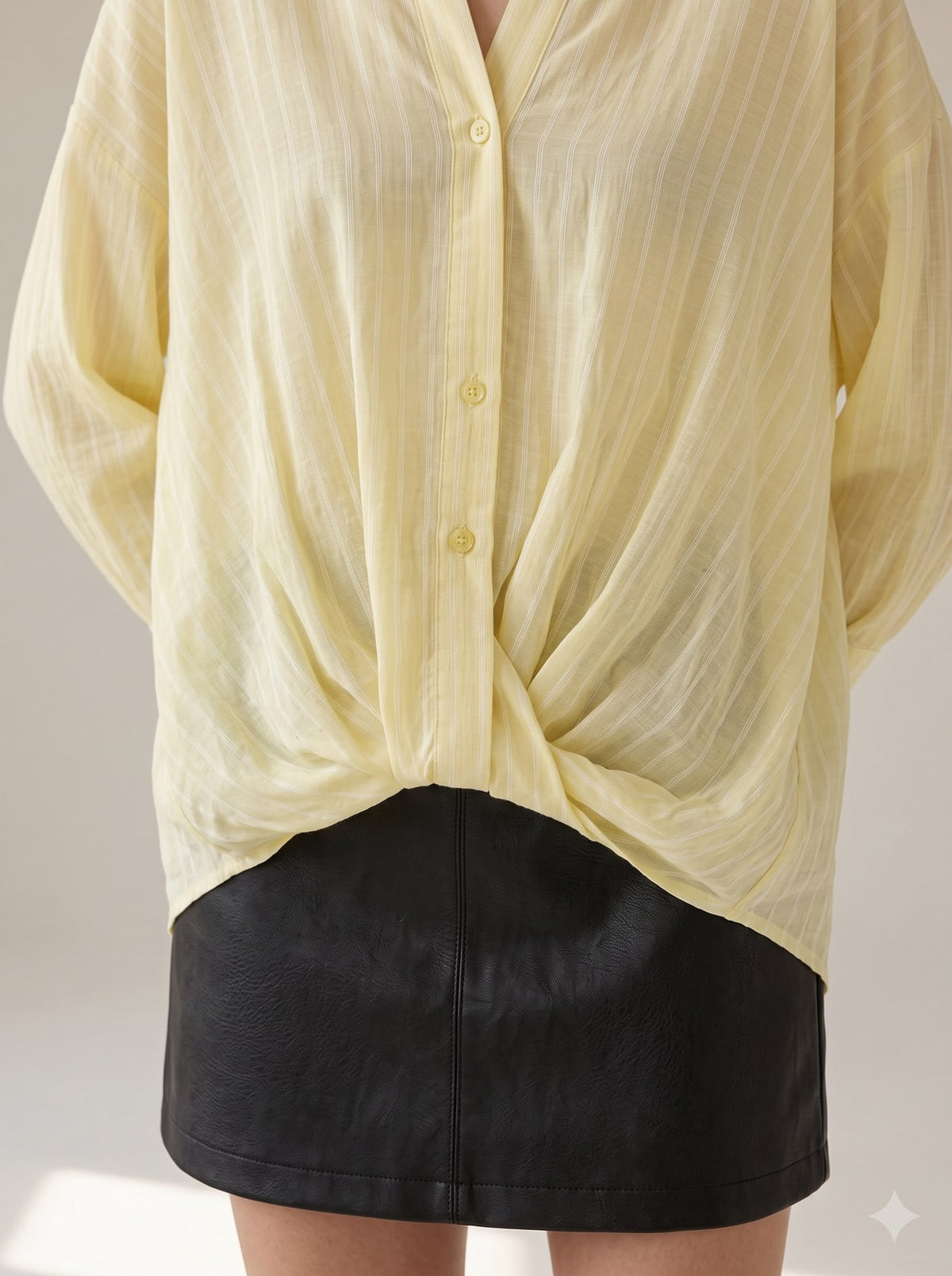 CAMICIA A RIGHE CON NODO Giallo - dettaglio - IRONICA