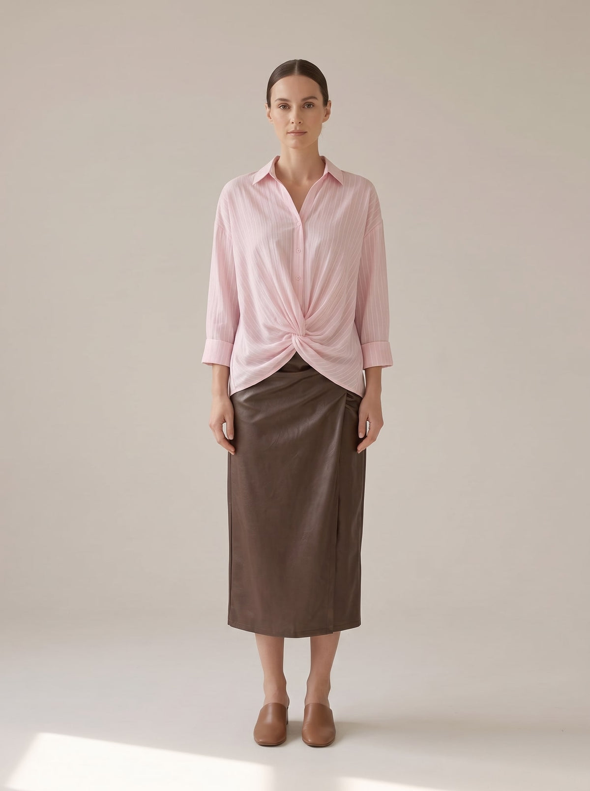 CAMICIA A RIGHE CON NODO Rosa - indossato - IRONICA