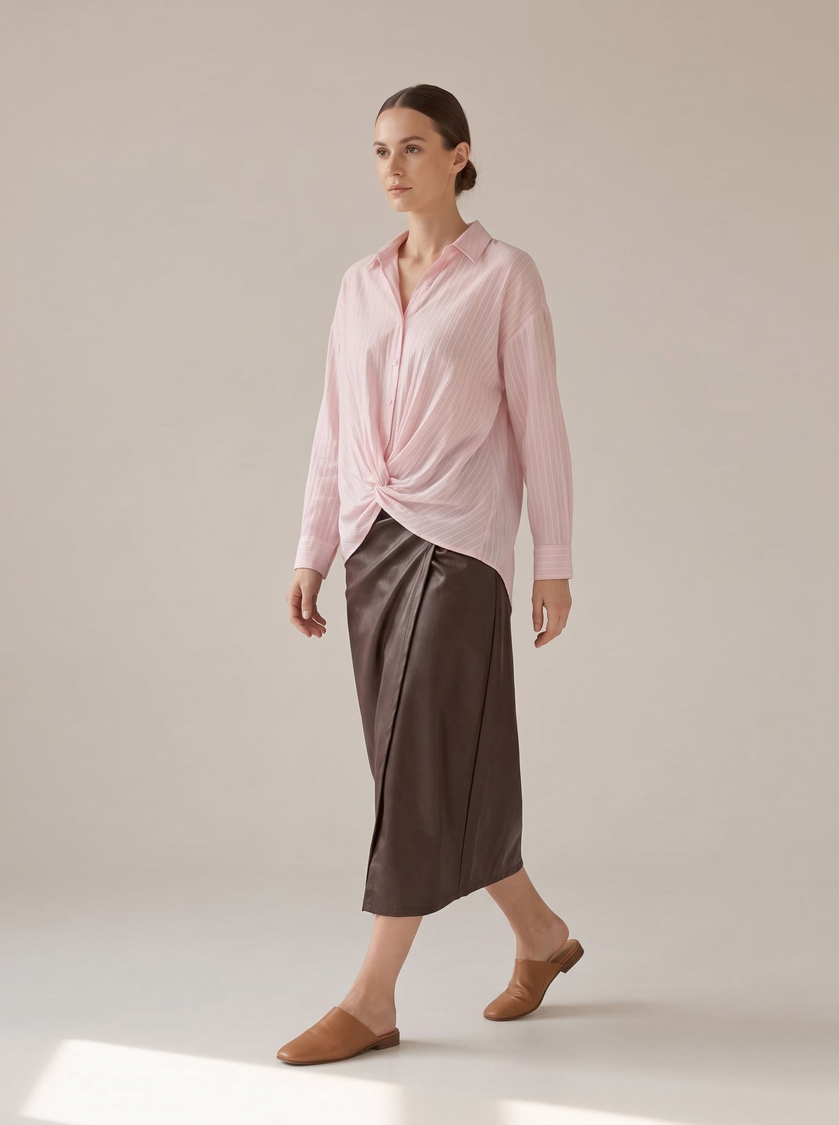 CAMICIA A RIGHE CON NODO Rosa - in movimento - IRONICA