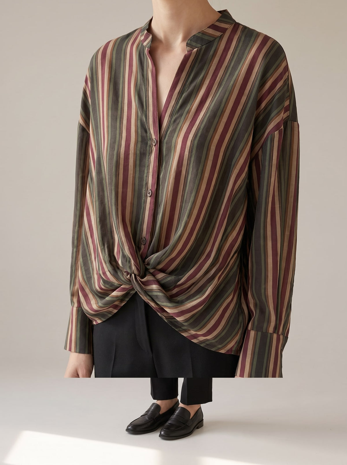 CAMICIA A RIGHE CON NODO Verde - dettaglio - IRONICA