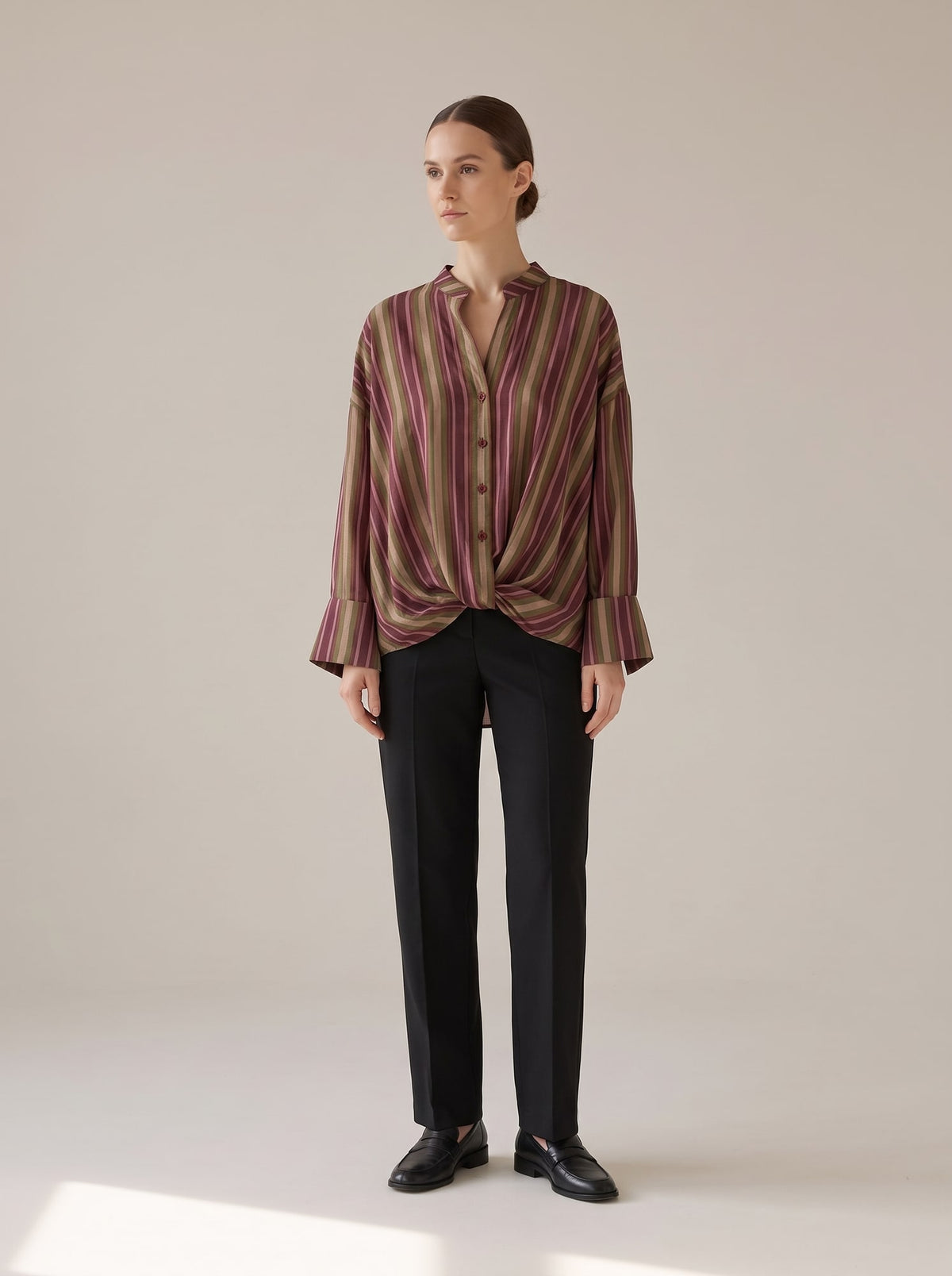 CAMICIA A RIGHE CON NODO Vino - indossato - IRONICA