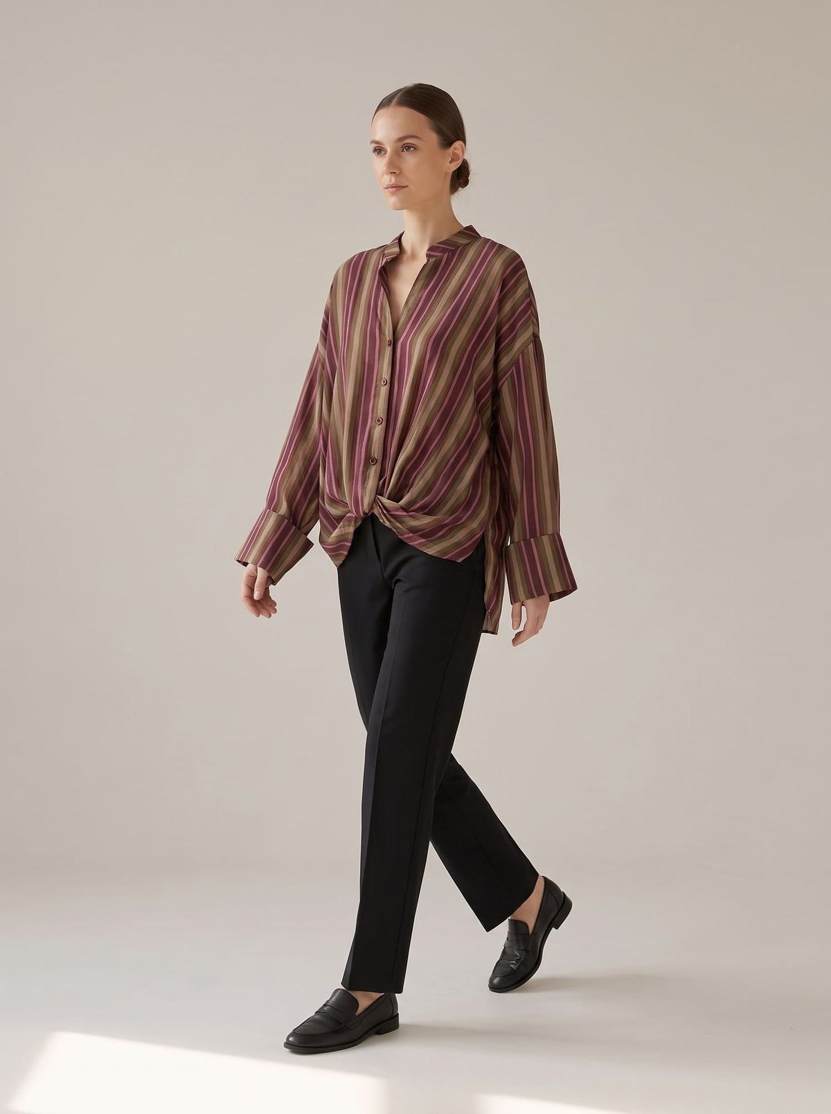 CAMICIA A RIGHE CON NODO Vino - in movimento - IRONICA