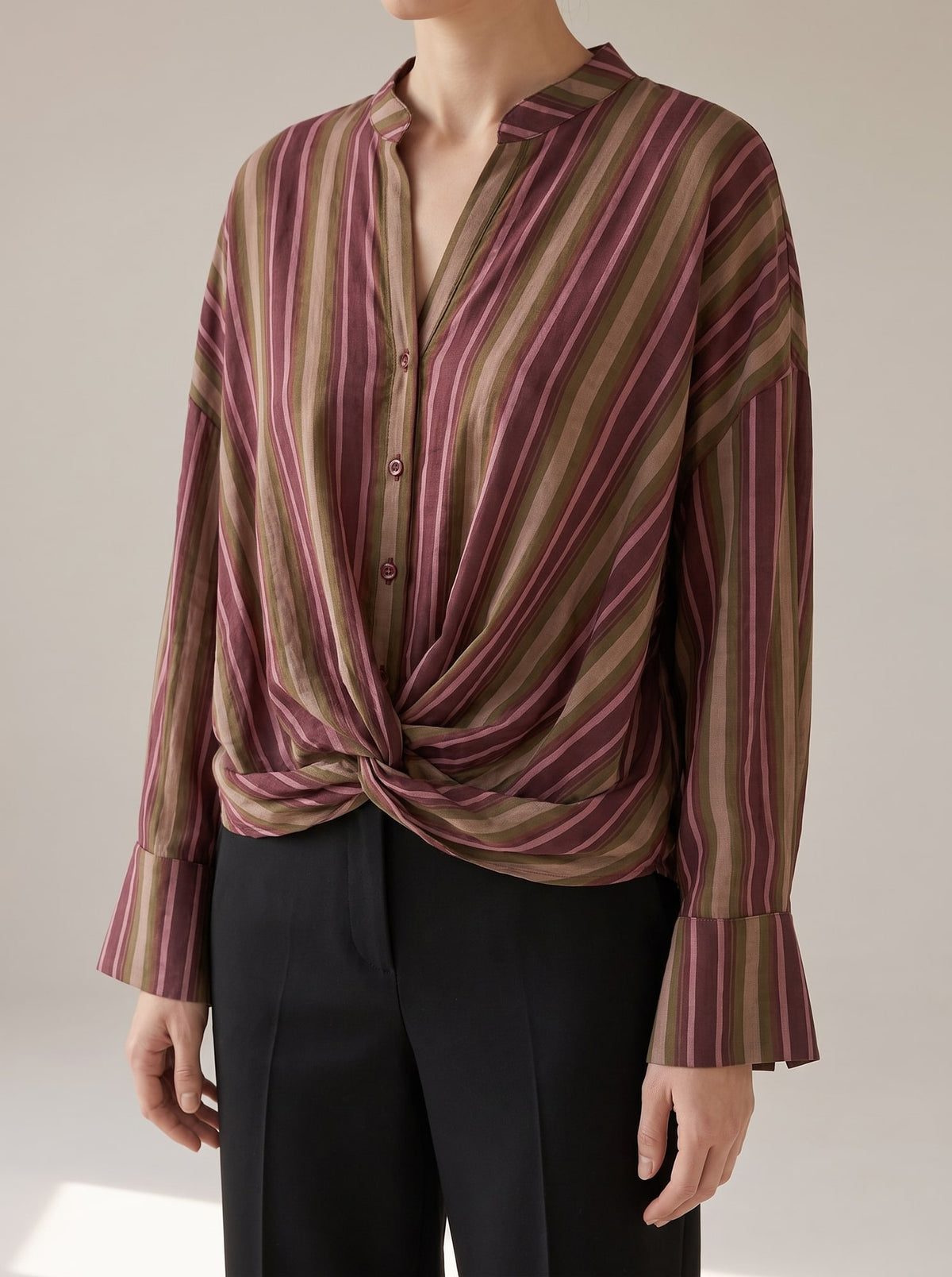CAMICIA A RIGHE CON NODO Vino - dettaglio - IRONICA