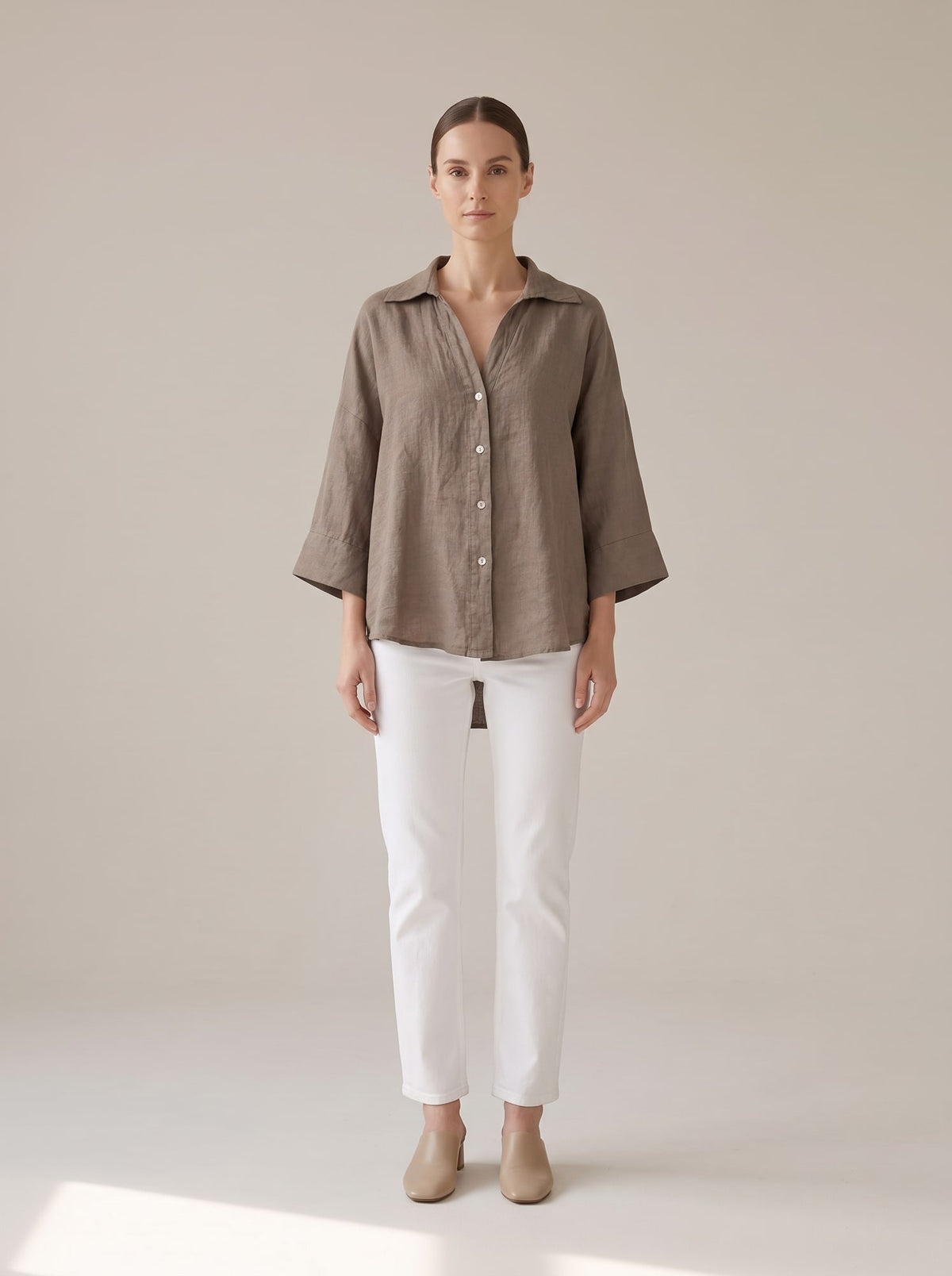 CAMICIA OVERSIZE IN LINO Fango - indossato - IRONICA