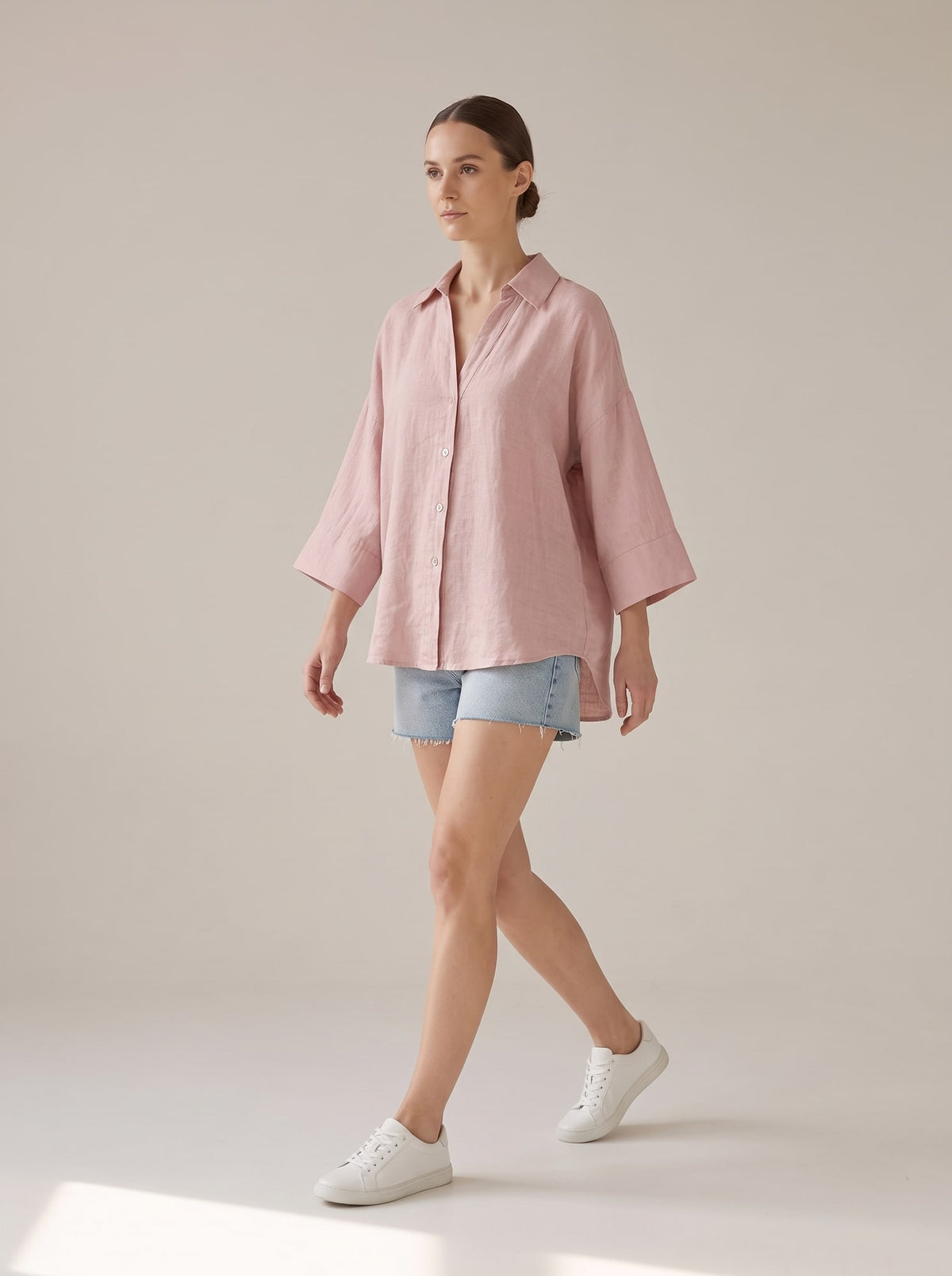 CAMICIA OVERSIZE IN LINO Rosa - in movimento - IRONICA