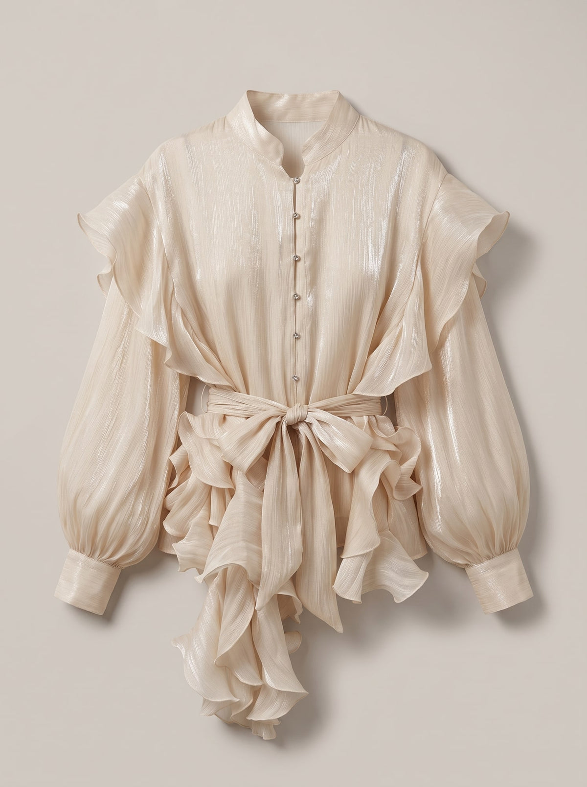 CAMICIA SEMITRASPARENTE CON ROUCHES Beige - still life - IRONICA
