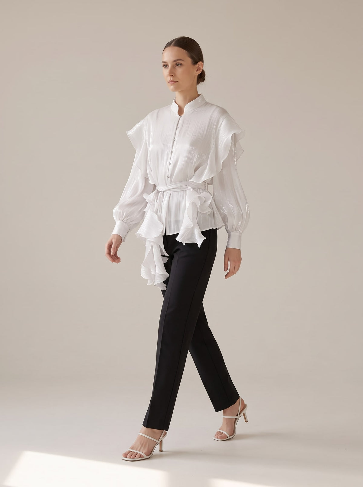 CAMICIA SEMITRASPARENTE CON ROUCHES Bianco - in movimento - IRONICA
